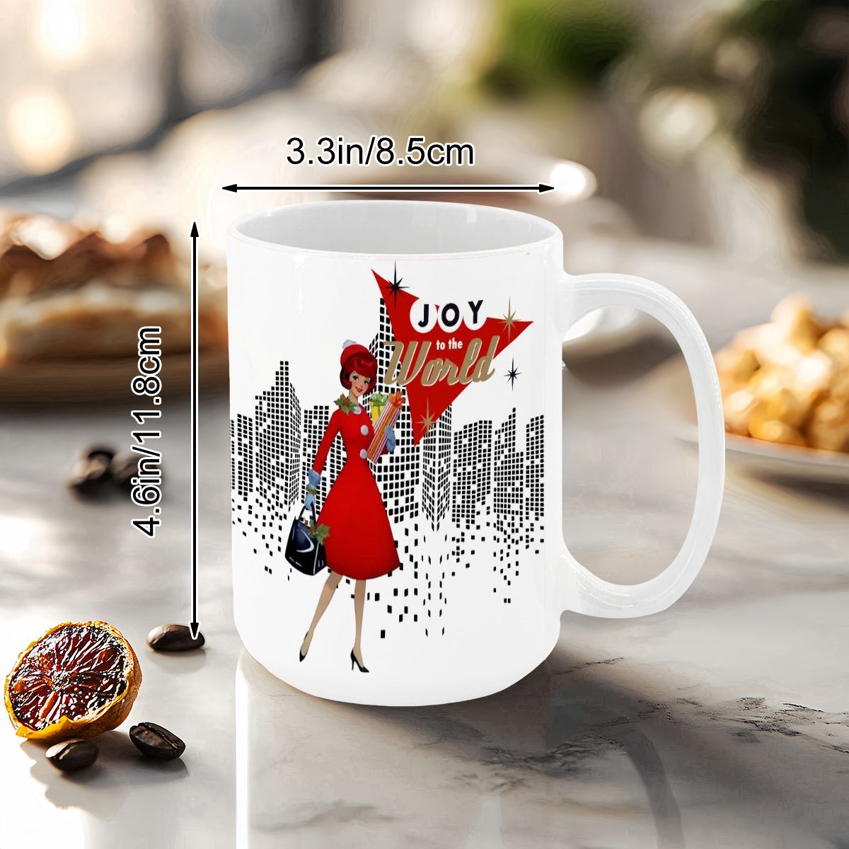 Mid Century Modern Christmas Joy To The World Mod Gal Cityscape Holiday Mug - Mid Century Modern Gal