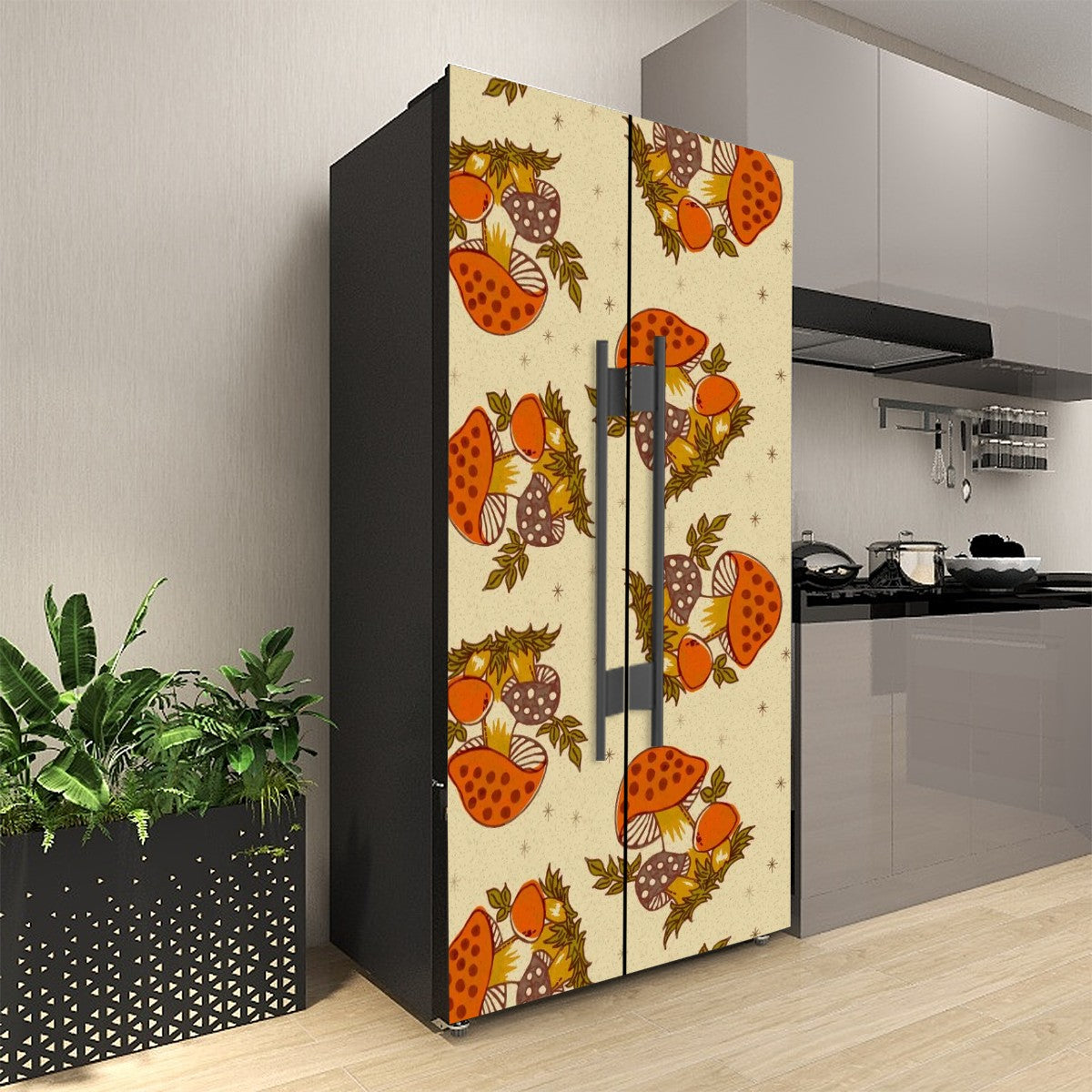 70s Merry Mushroom Sears Mushroom Groovy Retro Self Adhesive Refrigerator Wrap Set - Mid Century Modern Gal