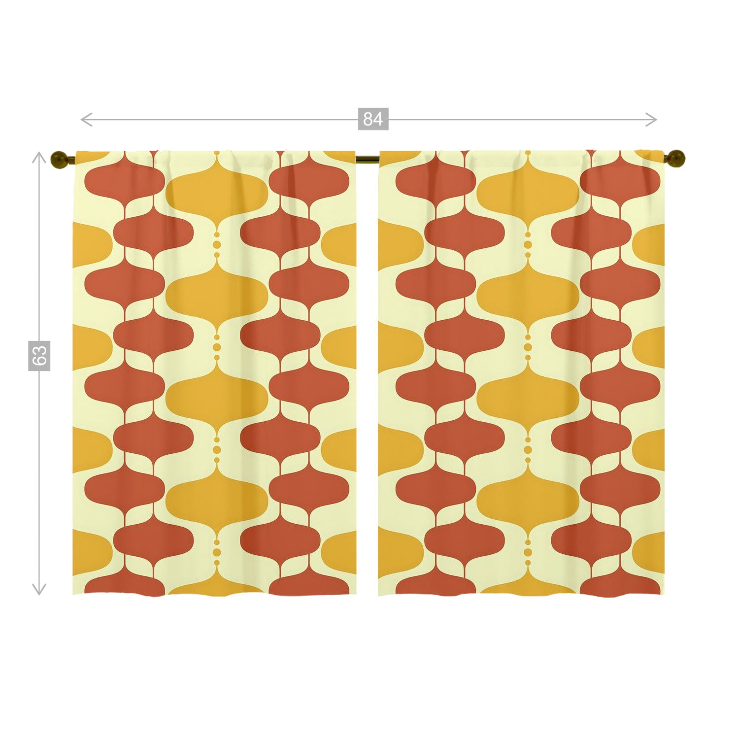 Mid Century Modern Mustard Yellow, Burnt Orange, Googie Designed Window Curtains (two panels) - Mid Century Modern Gal