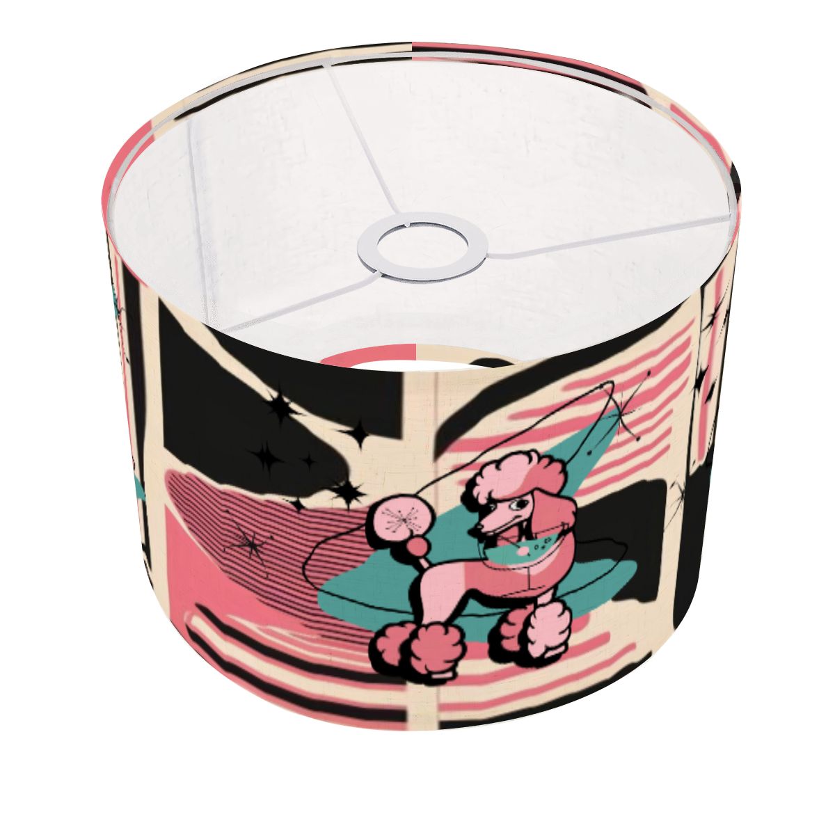 Atomic Pink Poodle,Mid Century Modern Boomerang, Pink Black Lamp Shade with Ring - Mid Century Modern Gal