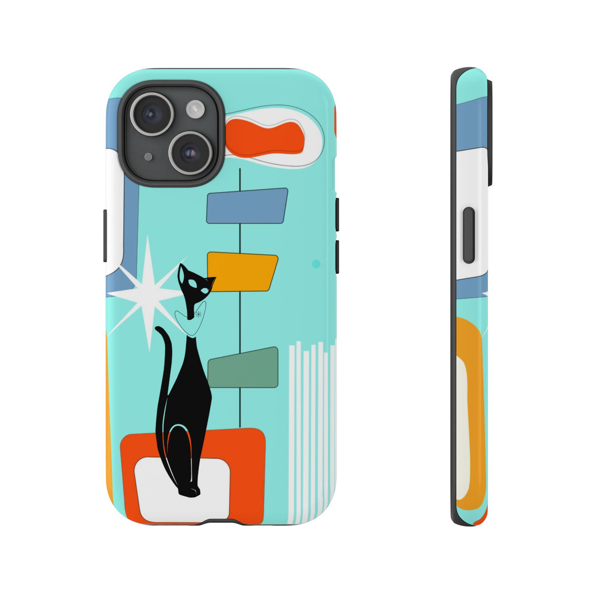 Atomic Cat, Mid Mod Aqua Blue, Geometric, Samsung, Google Pixel, Apple iPhone Tough Cases
