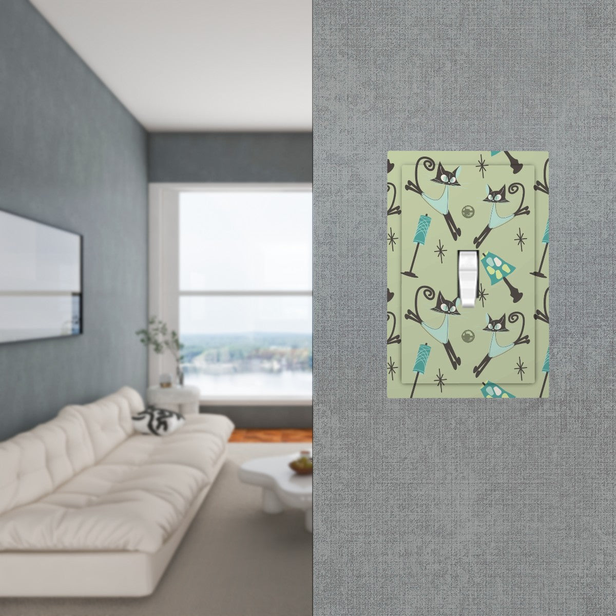 Atomic Kitty Cats, Mid Century Modern Switch Cover 1-Gang 1 Toggle - Mid Century Modern Gal