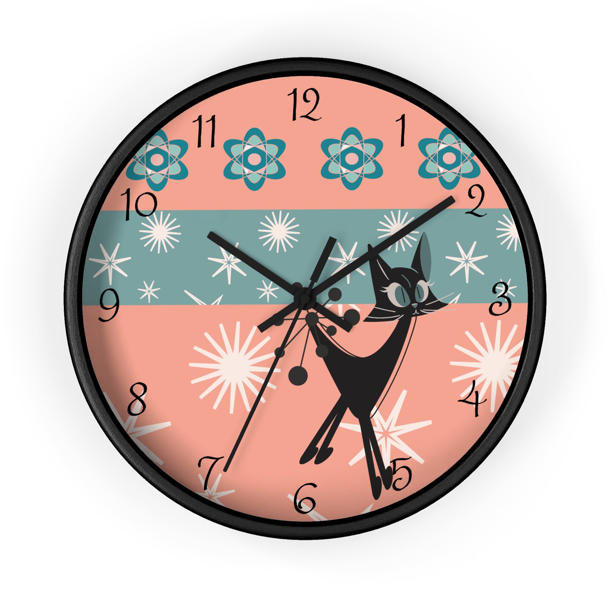 Atomic Cat Wall Clock, Mid Century Modern Kitschy 50s Style, Livingroom, Bedroom, Kitchen MCM Wall Clock - Mid Century Modern Gal