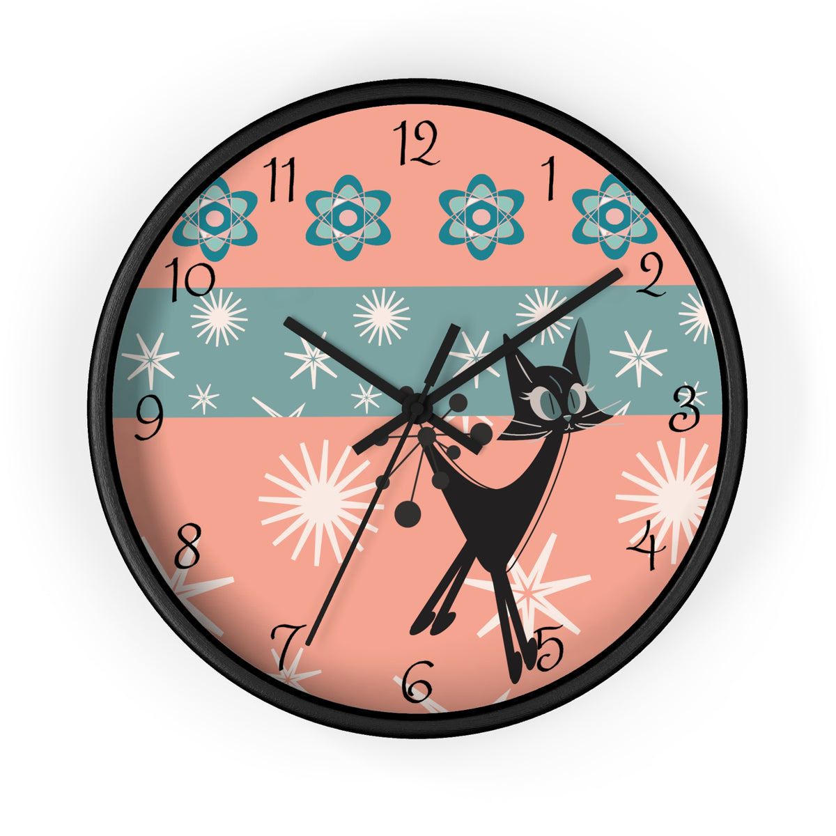 Atomic Cat Wall Clock, Mid Century Modern Kitschy 50s Style, Livingroom, Bedroom, Kitchen MCM Wall Clock - Mid Century Modern Gal