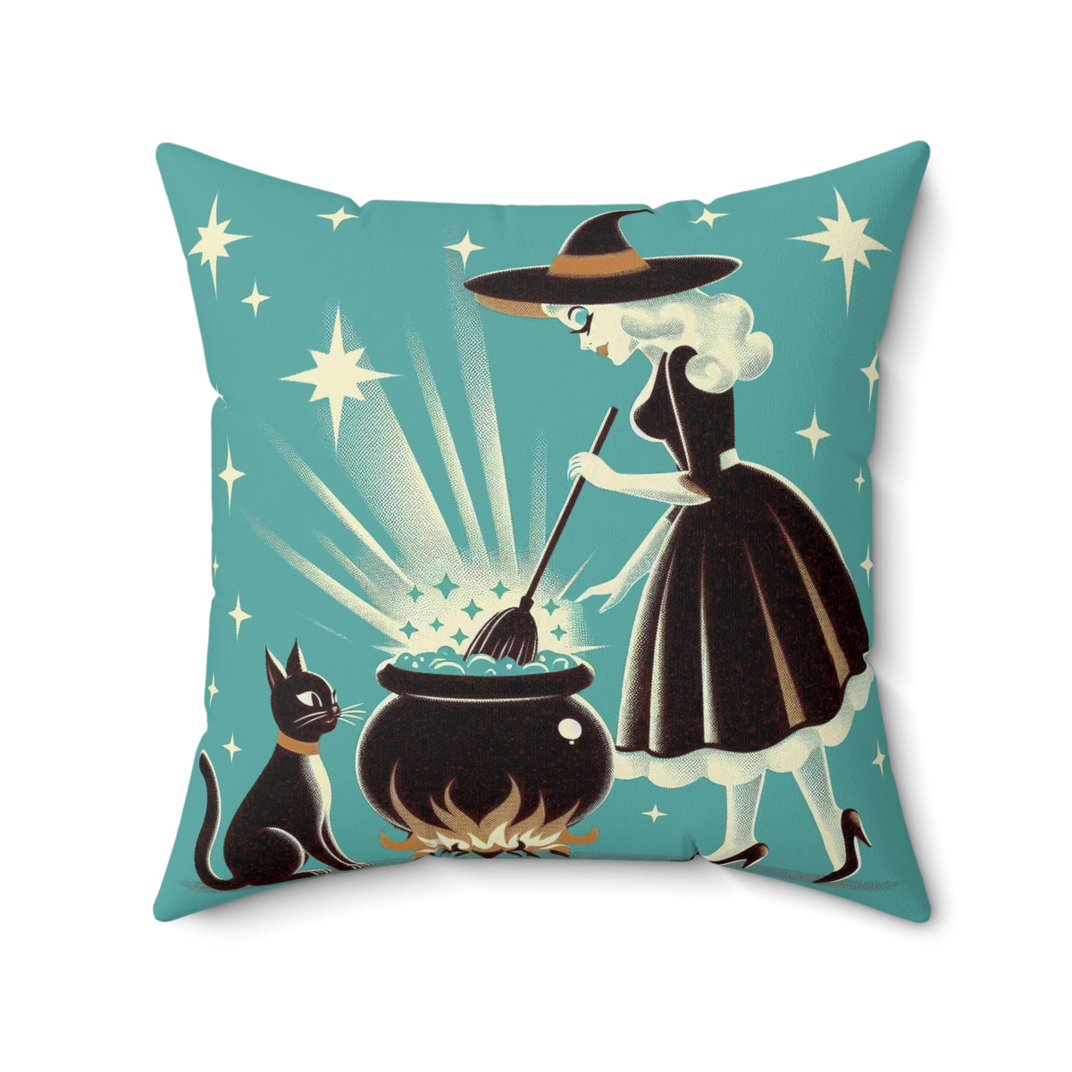 Witch's Brew Mid Century Modern Halloween Gothic Teal Pillow Cover and Insert - Mid Century Modern Gal
