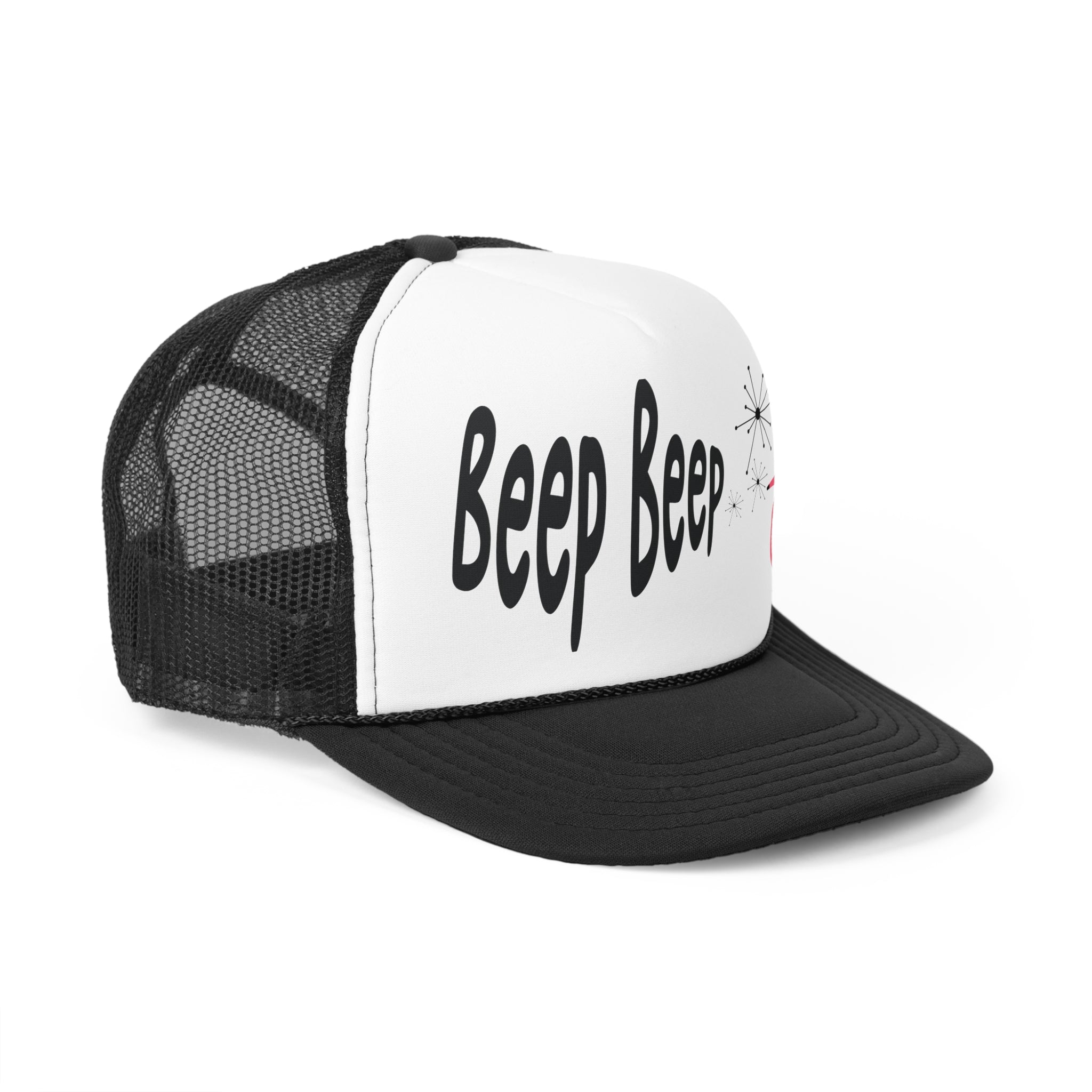 Atomic Cat Funny Beep Beep, Retro Summer Lightweight Trucker Caps, Kitschy Fun Atomic Gift - Mid Century Modern Gal
