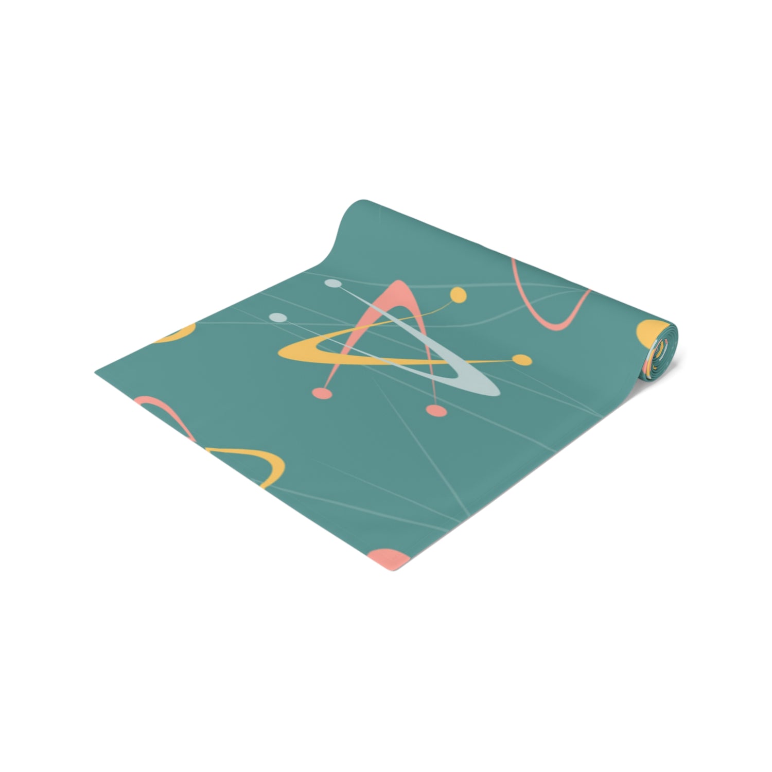 1950s Atomic Table Runner, Teal, Pink, Yellow Boomerang Abstract Retro Kitchen - Mid Century Modern Gal