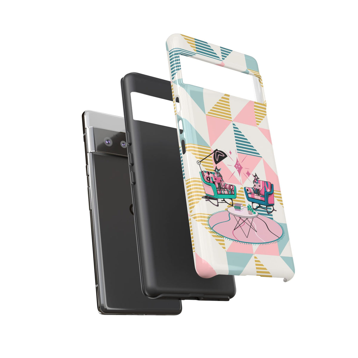 Atomic Cats Reading, Book Talk, Book Lover, Retro Chic Phone Case with Retro Vibe - Cozy Living Room Design