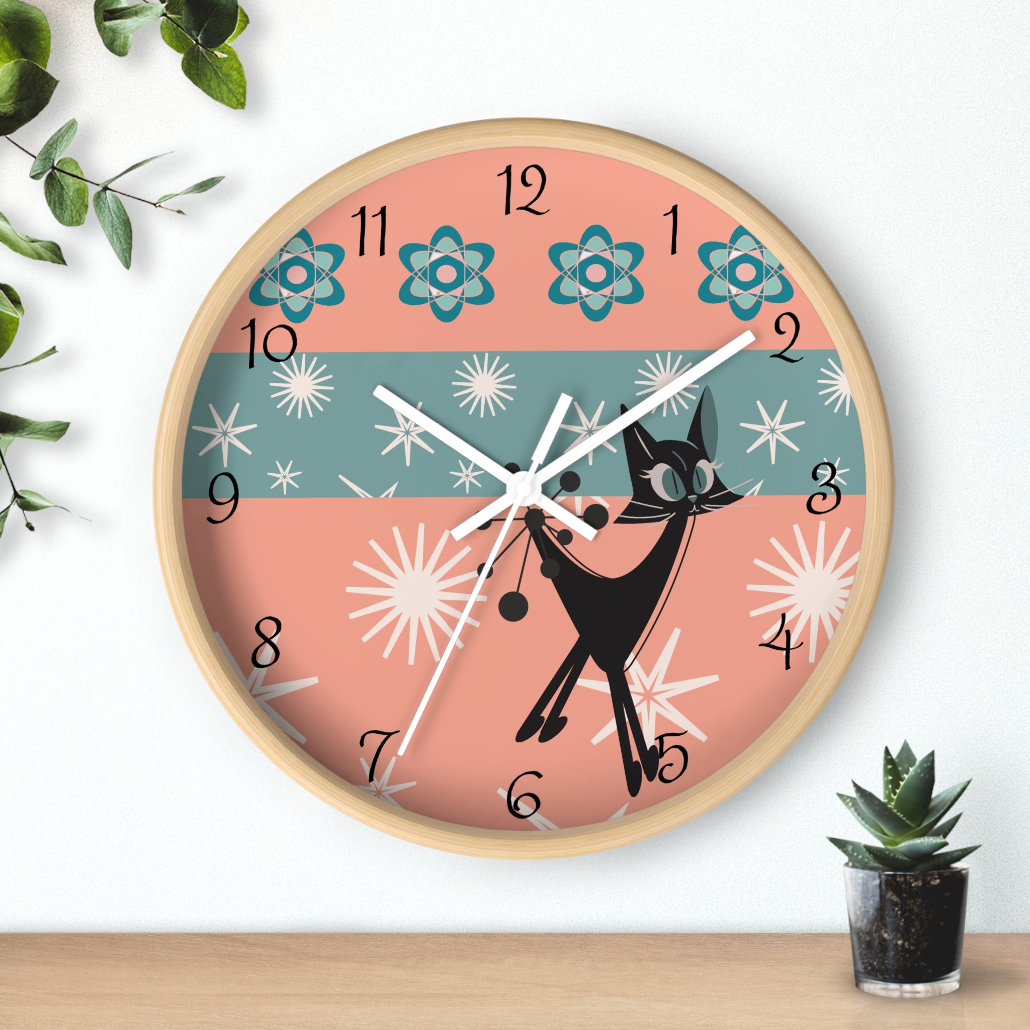 Atomic Cat Wall Clock, Mid Century Modern Kitschy 50s Style, Livingroom, Bedroom, Kitchen MCM Wall Clock - Mid Century Modern Gal