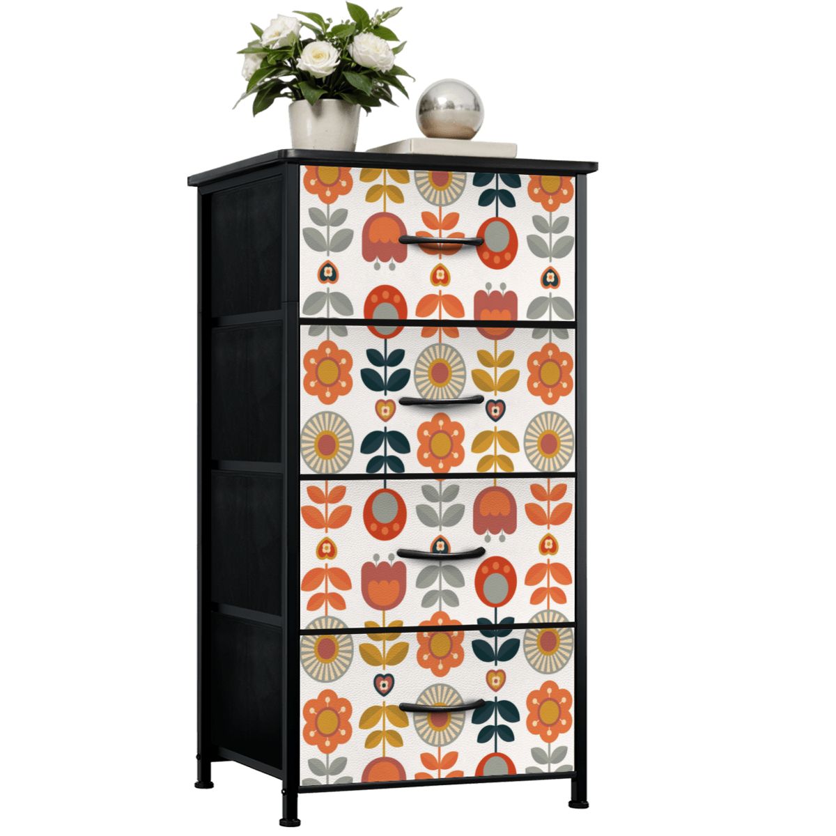 Mid Century Modern Scandinavian Designed Danish Floral 4-Drawer Dresser - Mid Century Modern Gal