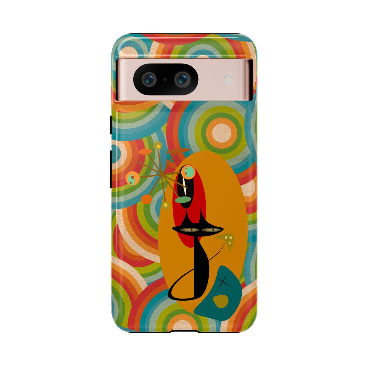 Atomic Cat, Retro 70's Pattern, MCM Smart Phone Tough Phone Case - Mid Century Modern Gal
