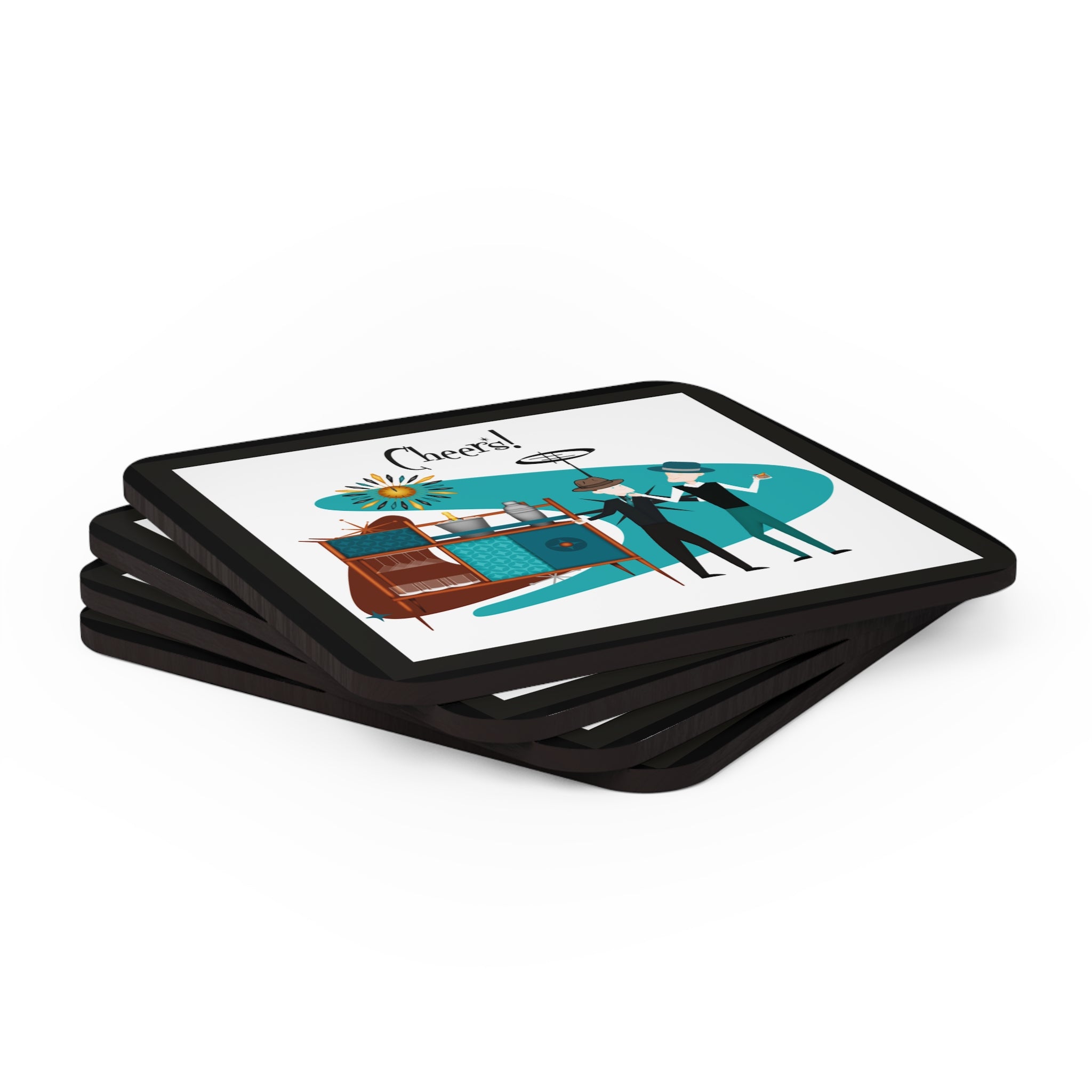 Mid Century Modern Gay Male Couple Cocktail Coaster Set - Mid Century Modern Gal