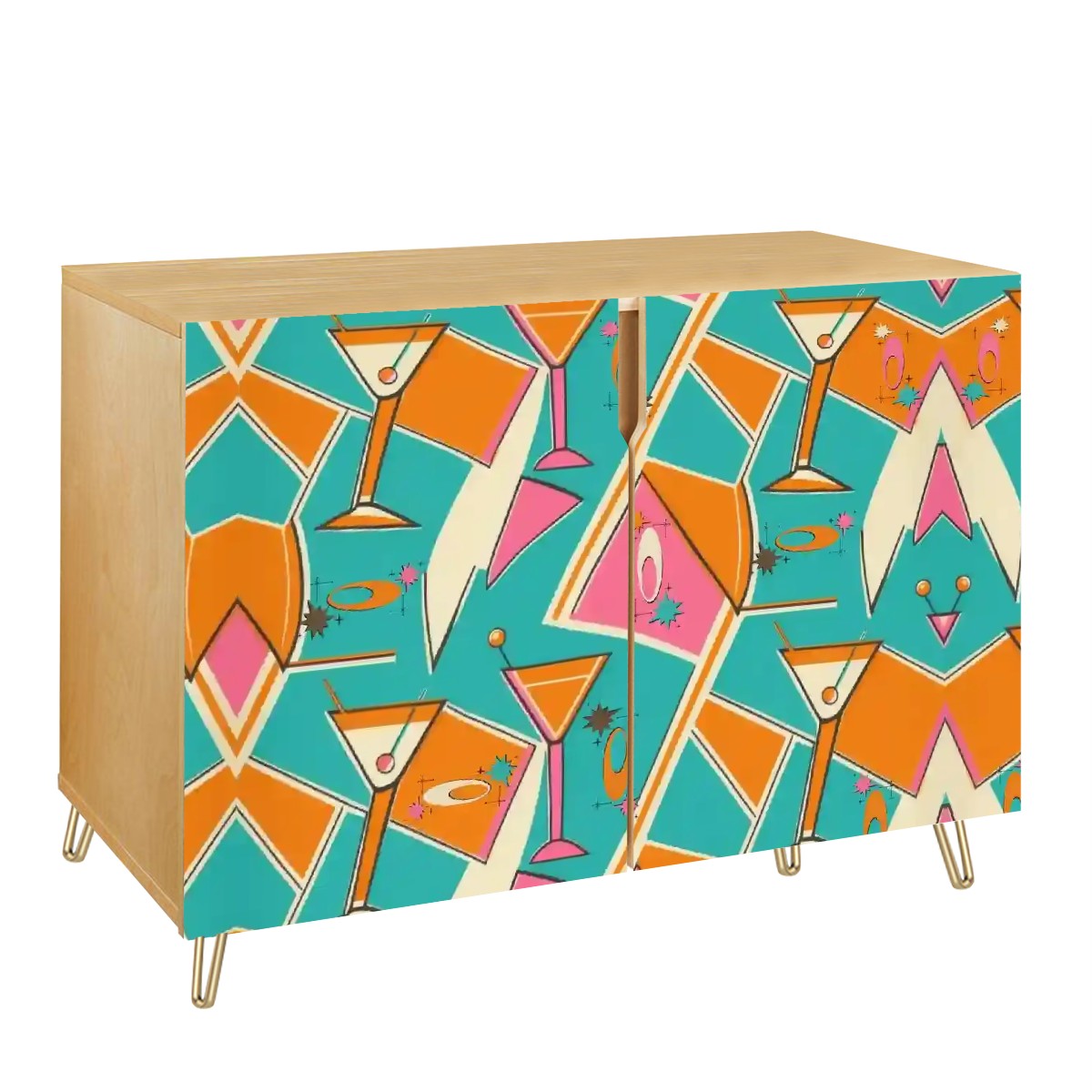 Mid Century Modern Barware Cabinet, Kitschy Mod Orange, Teal, Hot Pink Sideboard Credenza - Mid Century Modern Gal