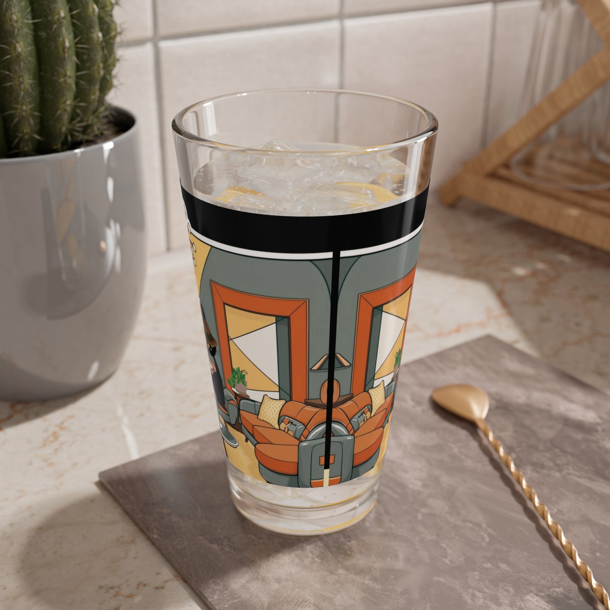 Mid Century Modern Dude, Retro Mod Drinking Mixing Glass For Cool Cats Only - Mid Century Modern Gal
