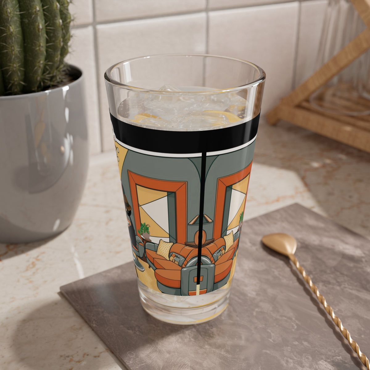 Mid Century Modern Dude, Retro Mod Drinking Mixing Glass For Cool Cats Only - Mid Century Modern Gal