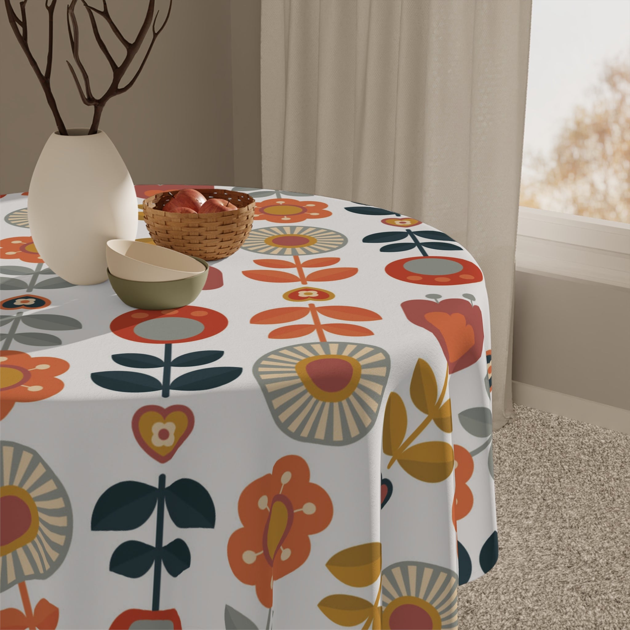 Scandinavian Designed Modern Danish Nordic Flowers Vibrant Floral Retro Mod Tablecloth - Mid Century Modern Gal