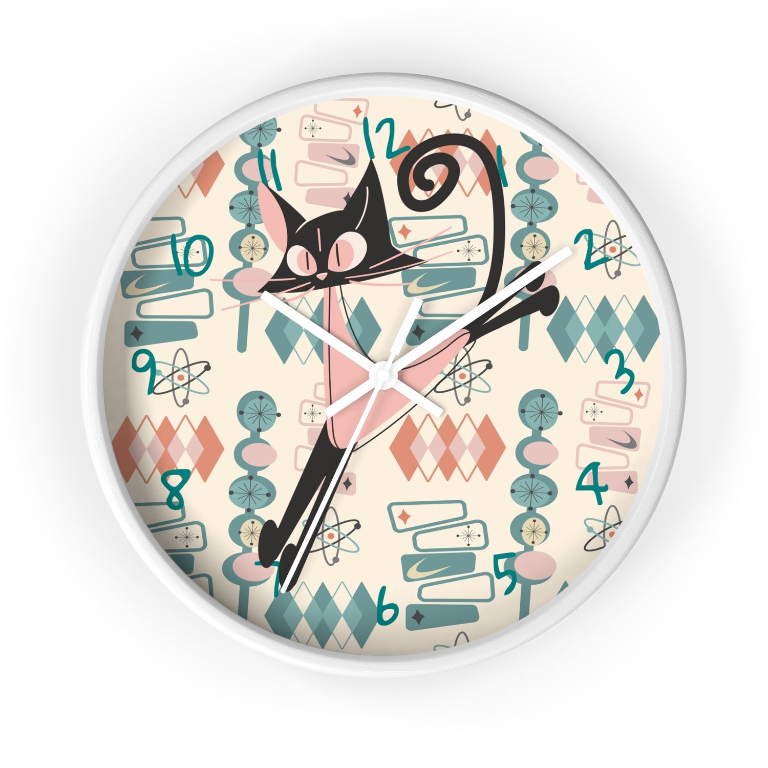 Atomic Cat Wall Clock, Mid Century Modern Kitschy Kitchen, Bedroom Livingroom Clocks - Mid Century Modern Gal