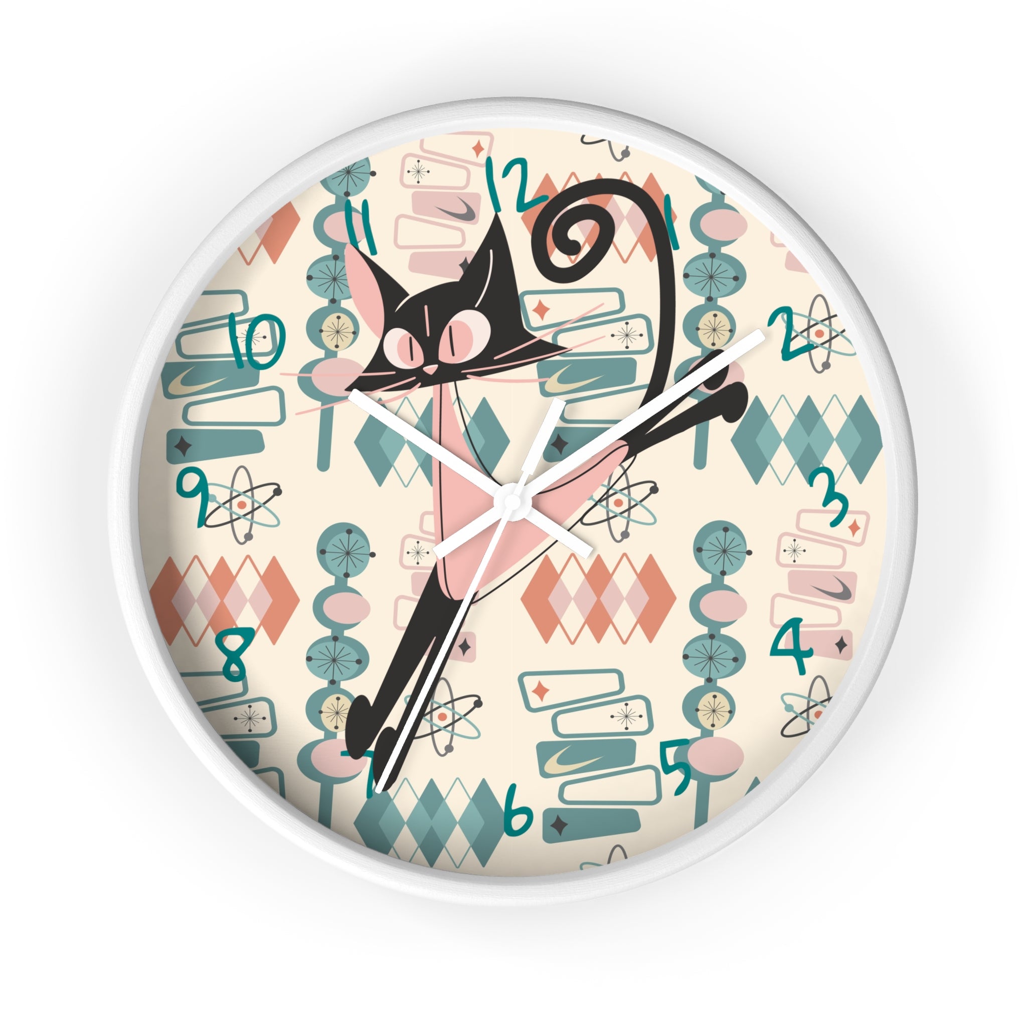 Atomic Cat Wall Clock, Mid Century Modern Kitschy Kitchen, Bedroom Livingroom Clocks - Mid Century Modern Gal