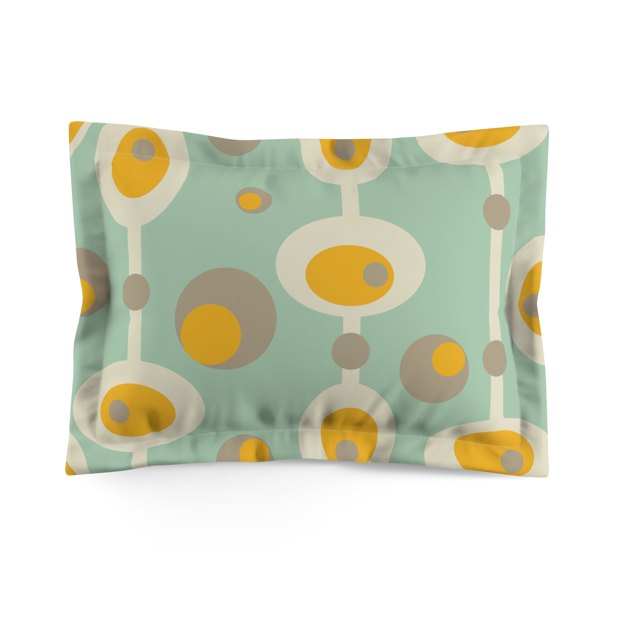 Mid Century Modern Pillow Sham, Mustard Yellow, Mint, Beige, Gray Orb, Retro Groovy Mid Mod Pillow Sham - Mid Century Modern Gal