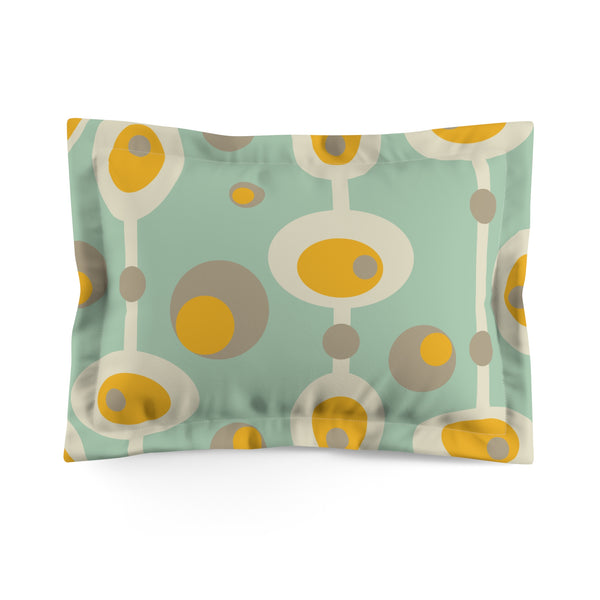 Mid Century Modern Pillow Sham, Mustard Yellow, Mint, Beige, Gray Orb, Retro Groovy Mid Mod Pillow Sham