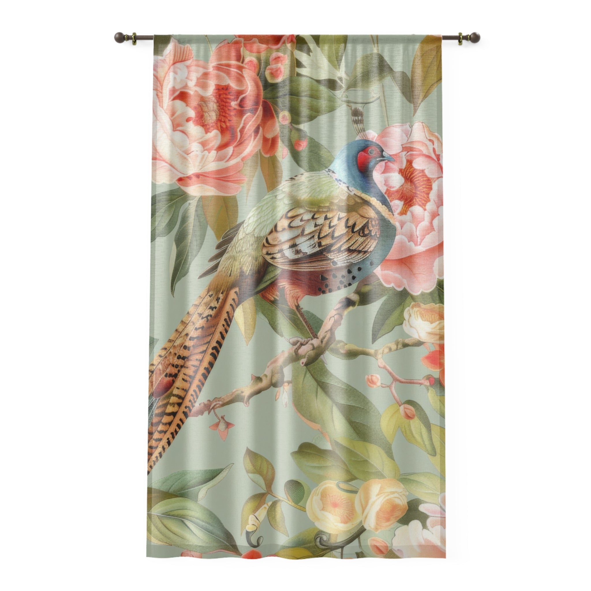 Chinoiserie Window Curtains Floral Pheasant Bird Window Curtain, Elegant Home Decor, Living Room Accent, Bohemian - Mid Century Modern Gal