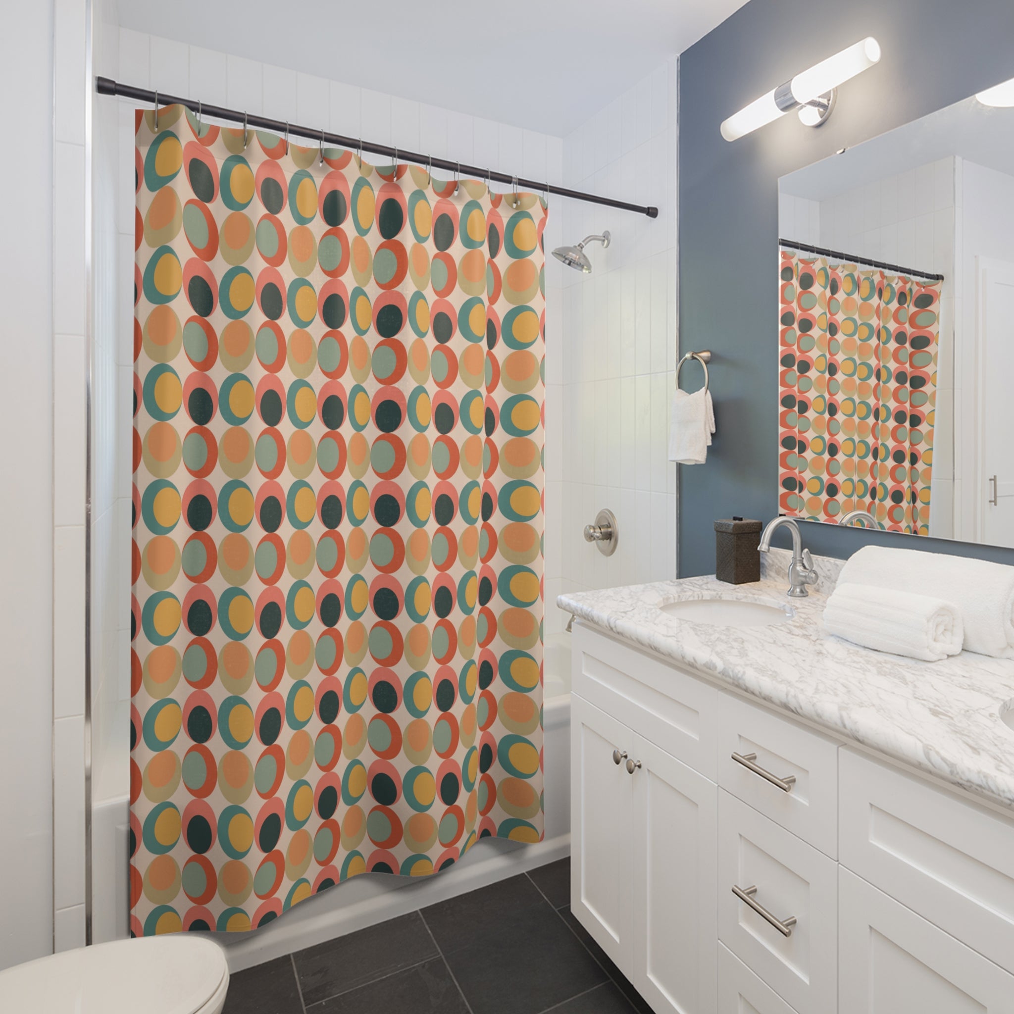 70s Designed Groovy Orb, 60s 70s Bathroom Colorful Funky Fun Shower Curtain - Mid Century Modern Gal