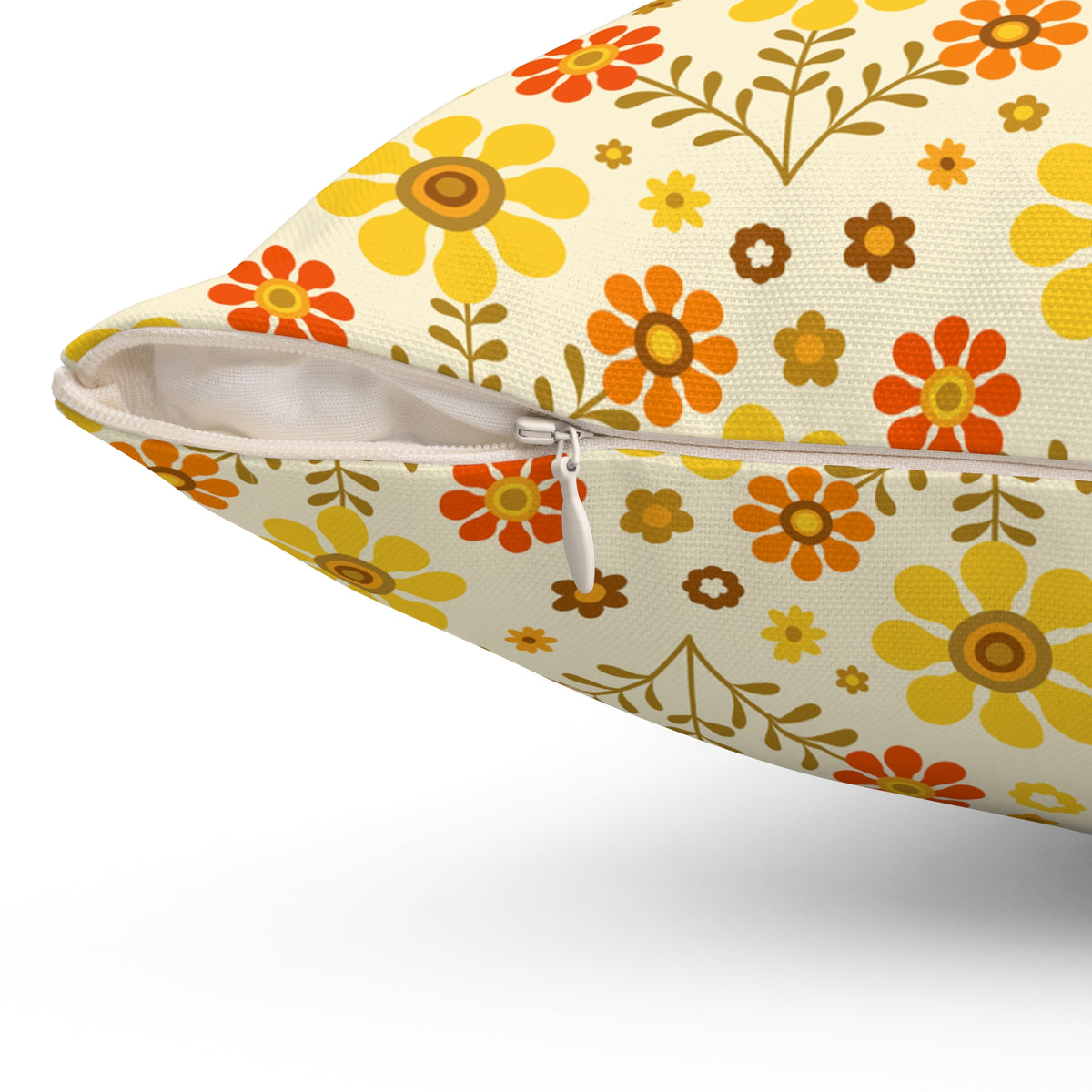 70s Mod Daisy Floral Retro Orange, Yellow Groovy Pillow Cover And Insert - Mid Century Modern Gal