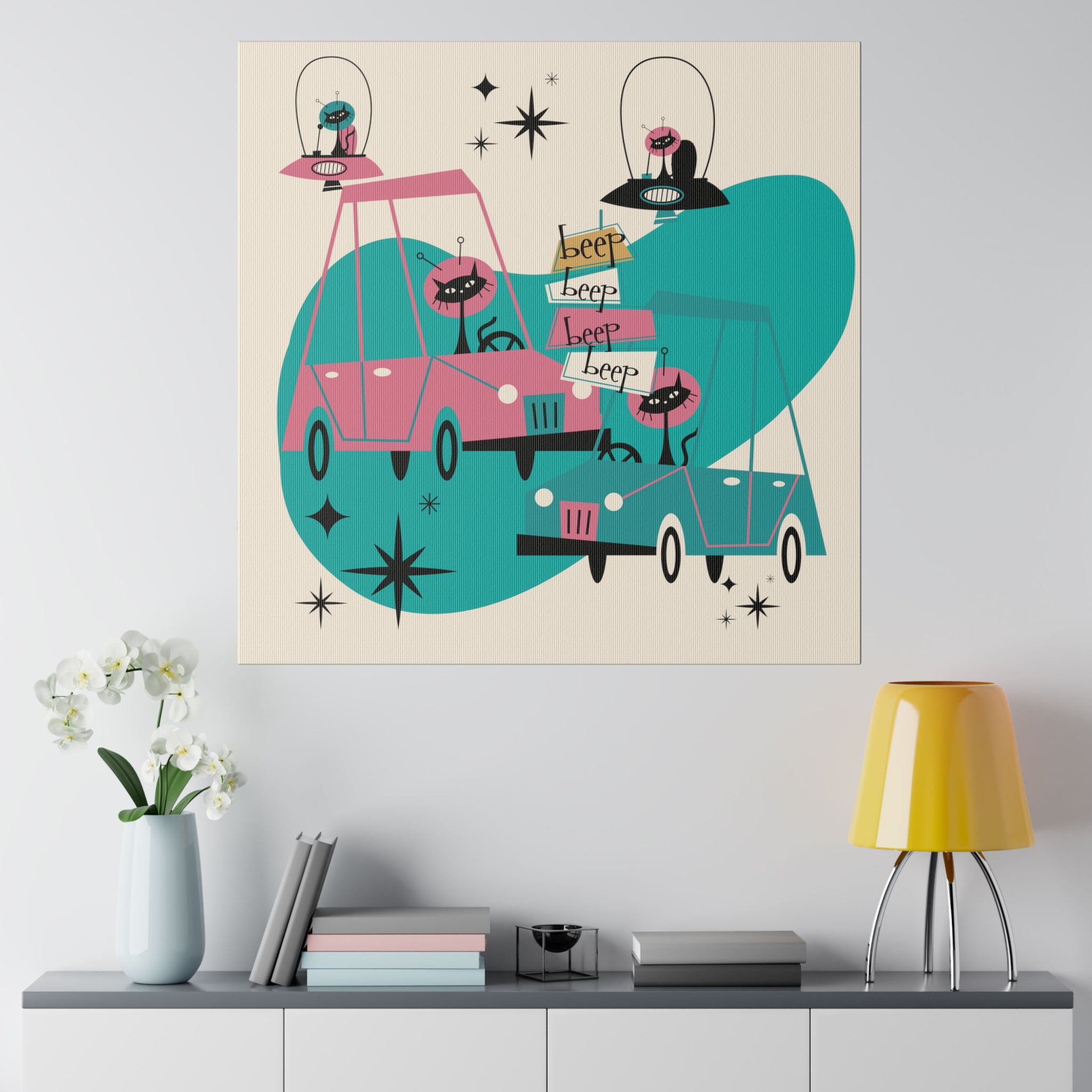 Atomic Cat, Space Kitties, Kitschy Mid Century Modern, Quirky Fun MCM Wall Art For Atomic Age Lovers - Mid Century Modern Gal
