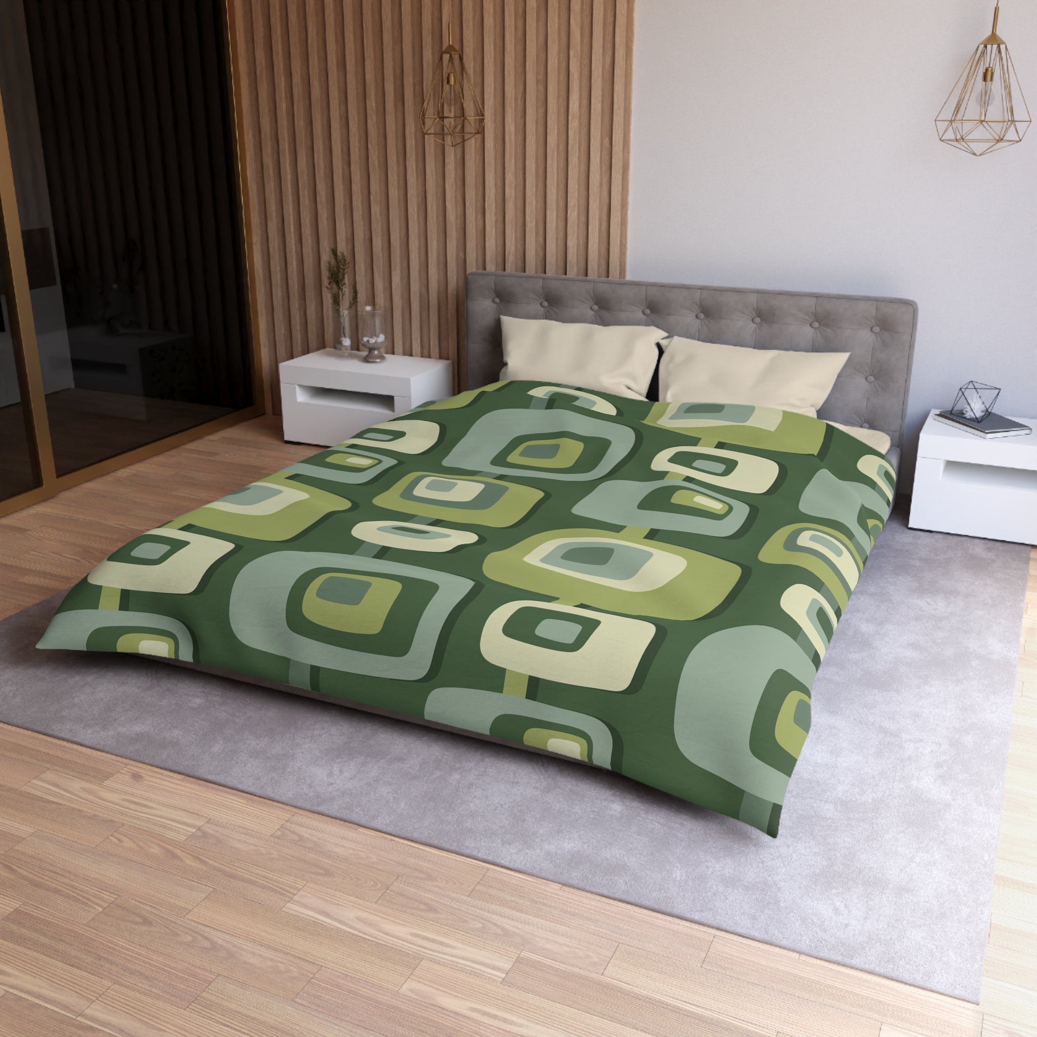 Mid Century Modern, Geometric, Groovy Green, Beige, Abstract, 60s 70s Retro, Mid Mod, MCM Duvet Cover - Mid Century Modern Gal