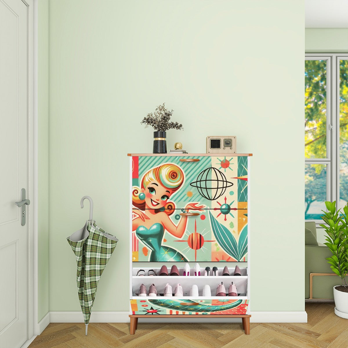 Mid Century Modern 50s Mermaid Designed MCM Shoe Storage Rack - Mid Century Modern Gal