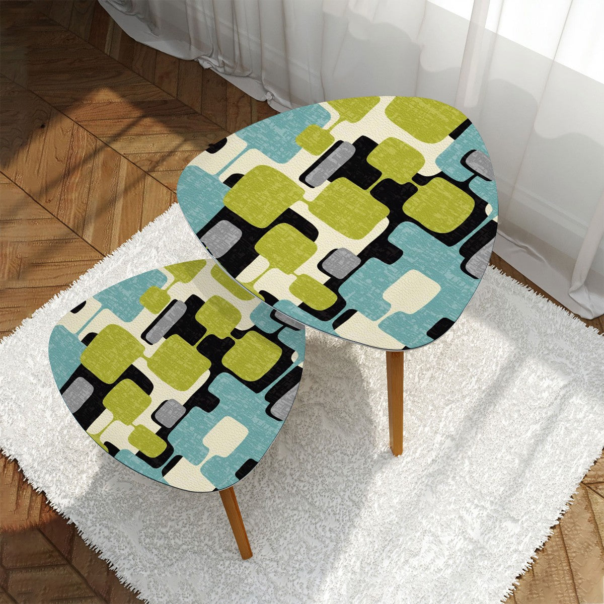 Mid Century Modern Geometric Designed Mod Nesting Tables With Bamboo Legs - Mid Century Modern Gal