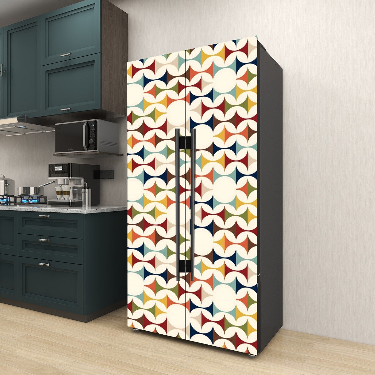 Mid Mod Scandinavian Geometric Modern Danish Self Adhesive Refrigerator Wrap Set - Mid Century Modern Gal