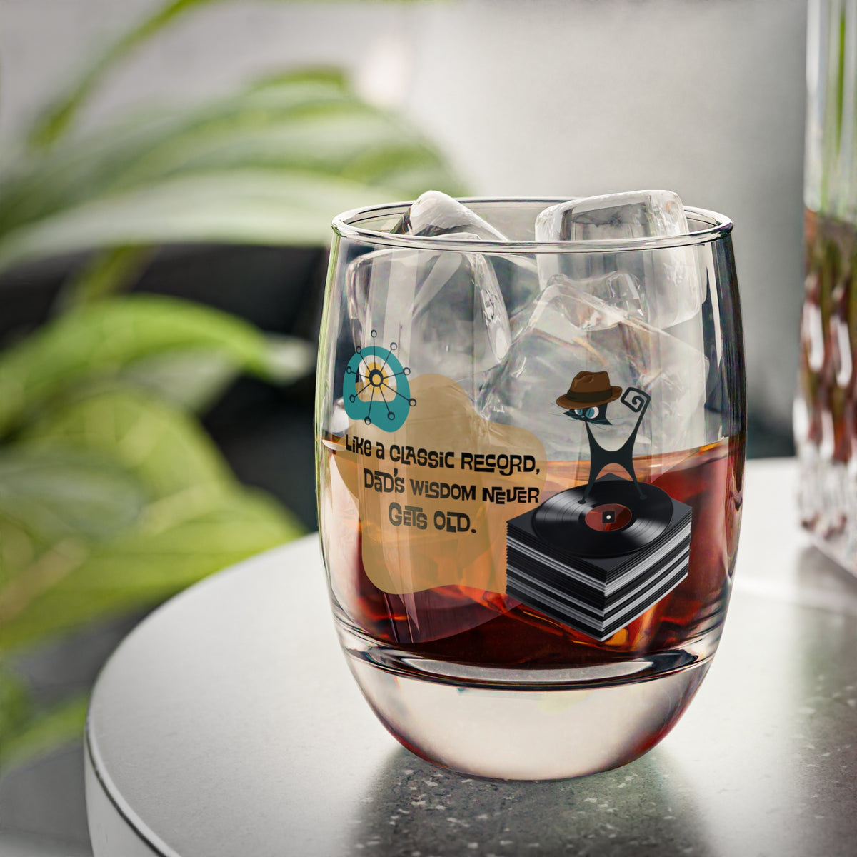 Special Dad Gift, Whiskey Glass, Mid Century Modern Style With Atomic Cat, Atomic Starburst, Retro Father's Day Gift - Mid Century Modern Gal