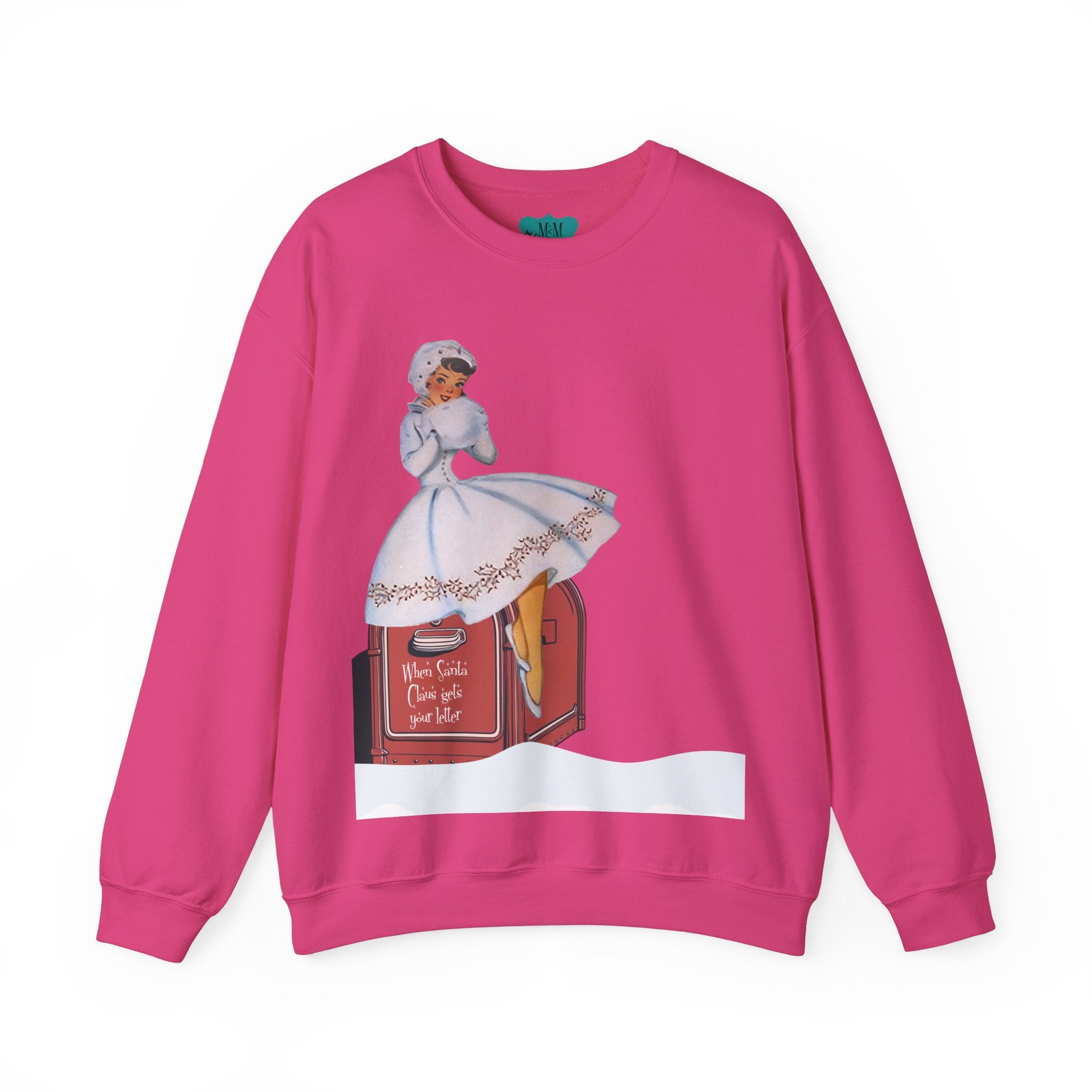 Mid Century Modern Christmas, Mod Gal, Kitschy Vintage-Inspired Unisex Heavy Blend™ Crewneck Sweatshirt - "When Santa Gets Your Letter" - Mid Century Modern Gal