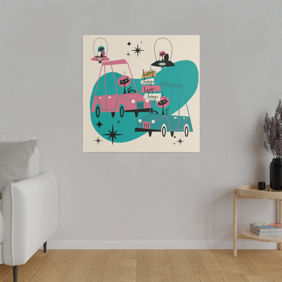 Atomic Cat, Space Kitties, Kitschy Mid Century Modern, Quirky Fun MCM Wall Art For Atomic Age Lovers - Mid Century Modern Gal
