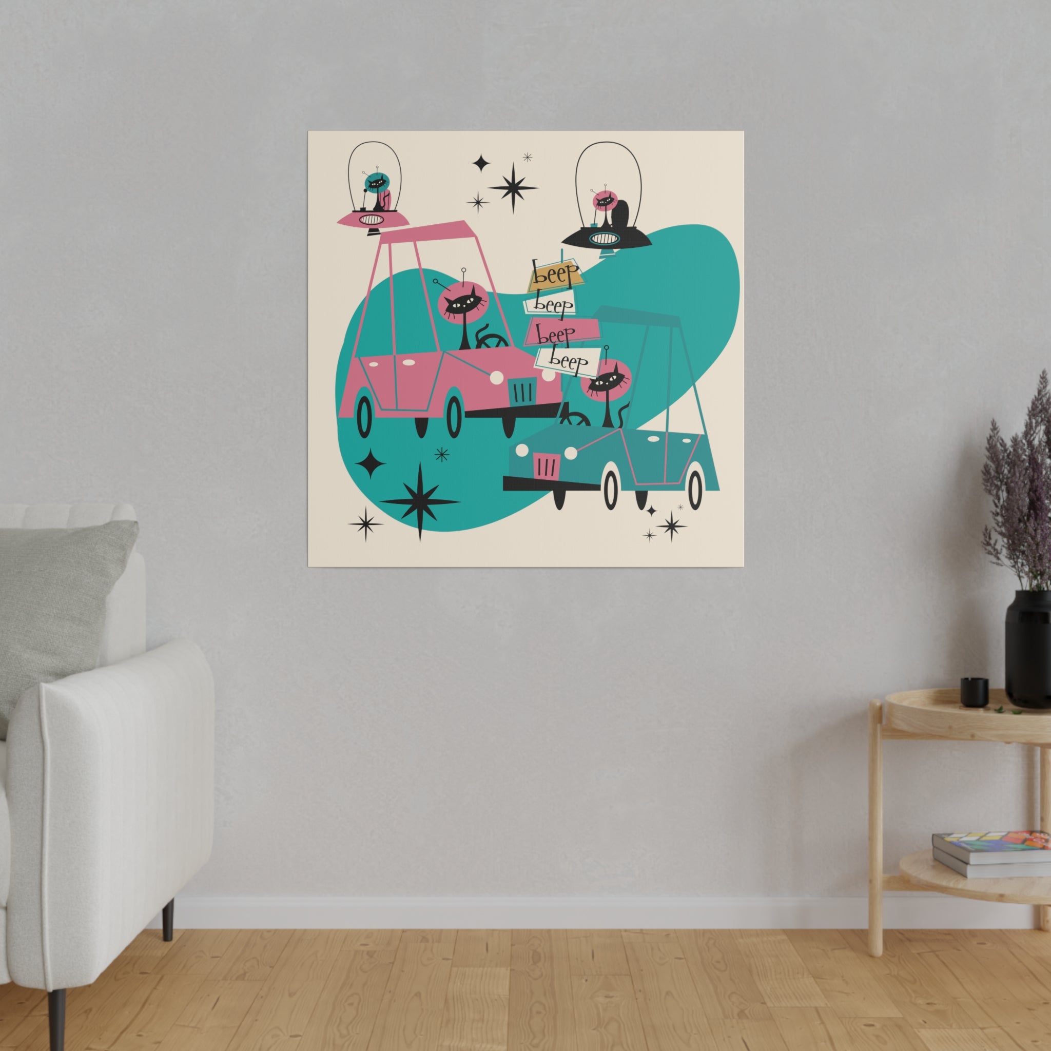Atomic Cat, Space Kitties, Kitschy Mid Century Modern, Quirky Fun MCM Wall Art For Atomic Age Lovers - Mid Century Modern Gal