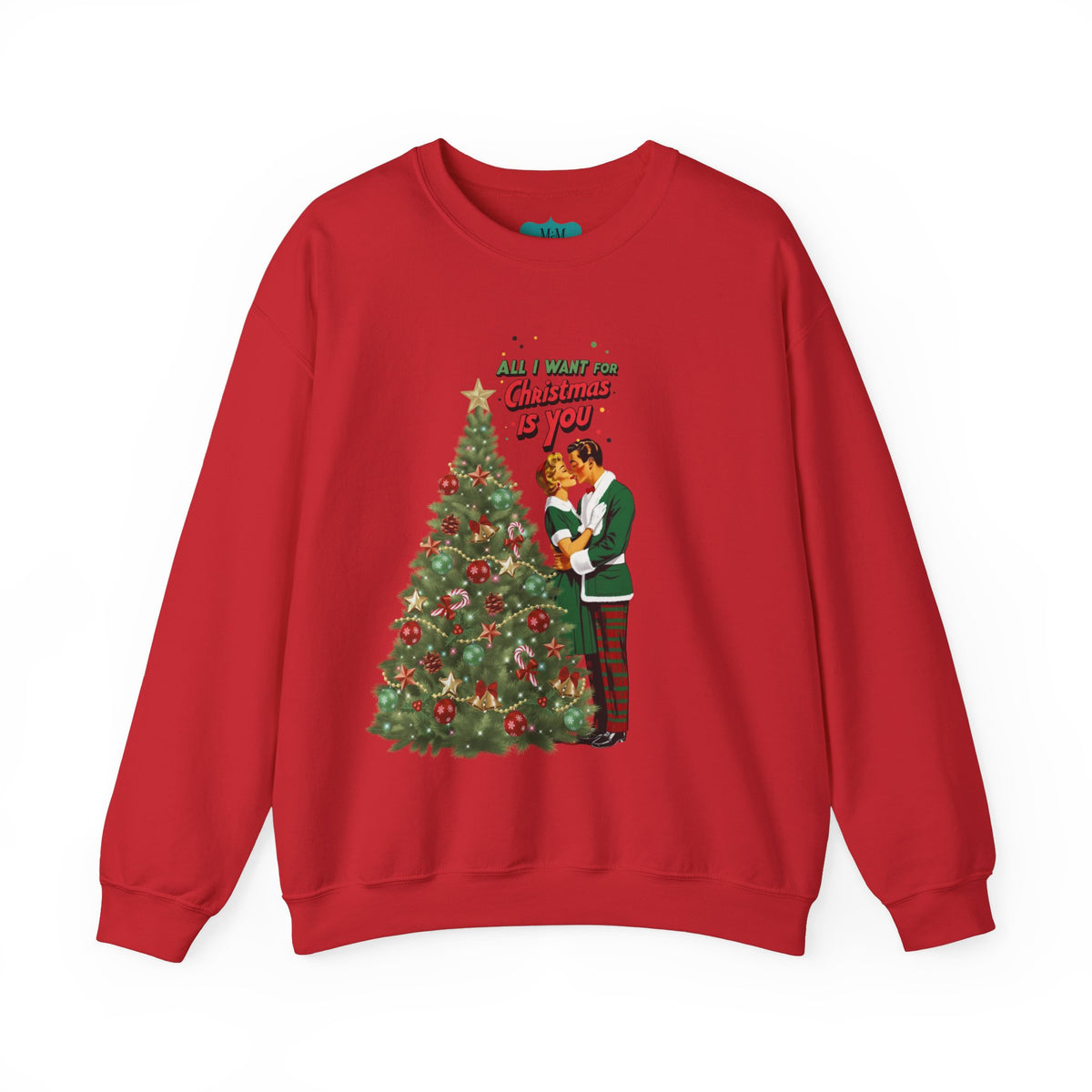 Mid Century Modern Christmas 50s Retro Kitschy Vintgage Holiday Love Crewneck Sweatshirt - "All I Want for Christmas Is You" - Mid Century Modern Gal
