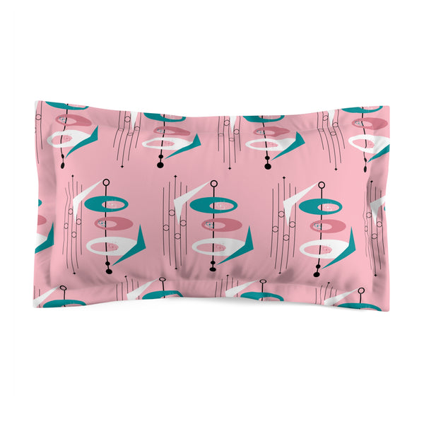 Atomic Pink, Mid Century Modern Abstract Microfiber Pillow Sham - Stylish Bedroom Decor