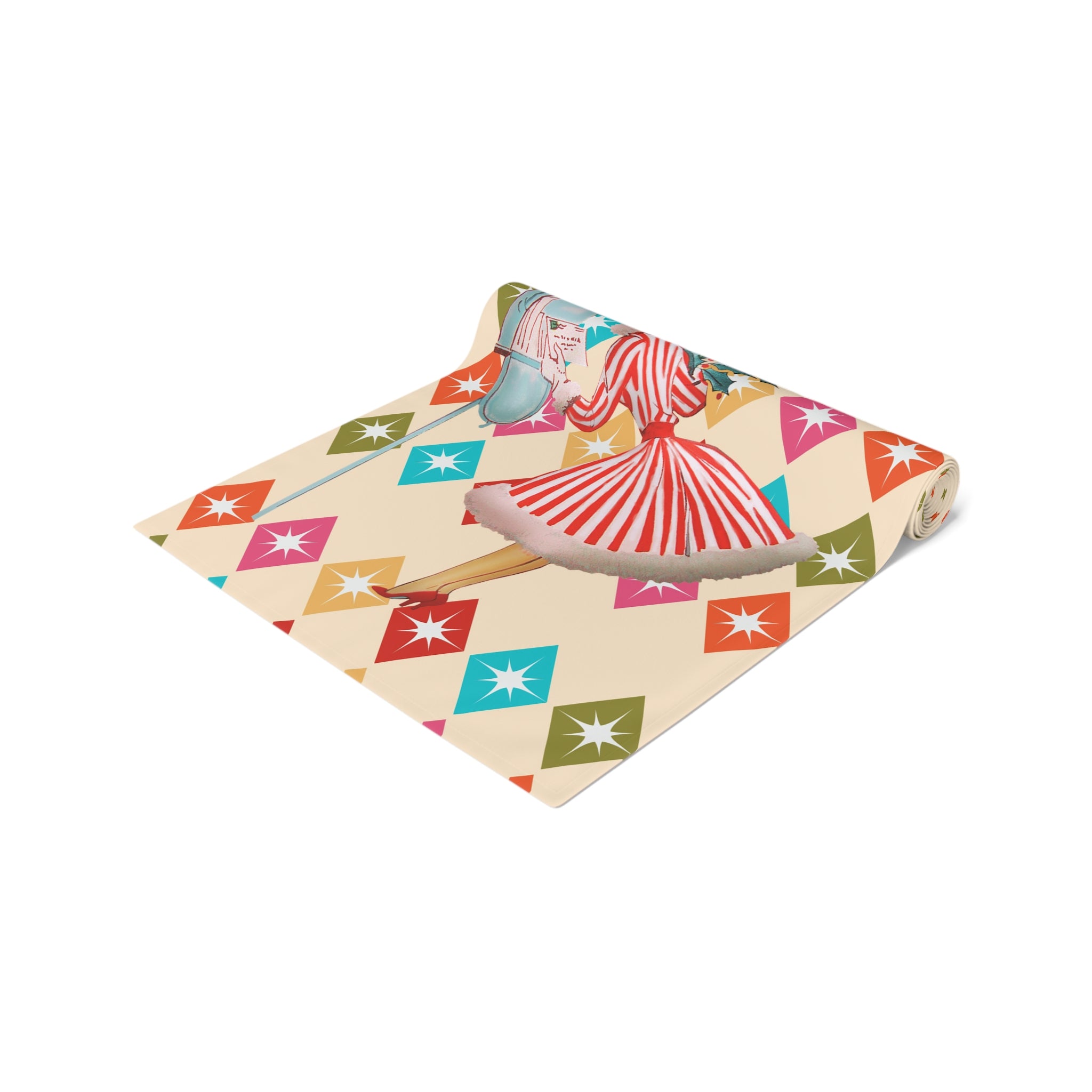 Vintage Holiday Table Runner with Retro Christmas Design - Mid Century Modern Gal