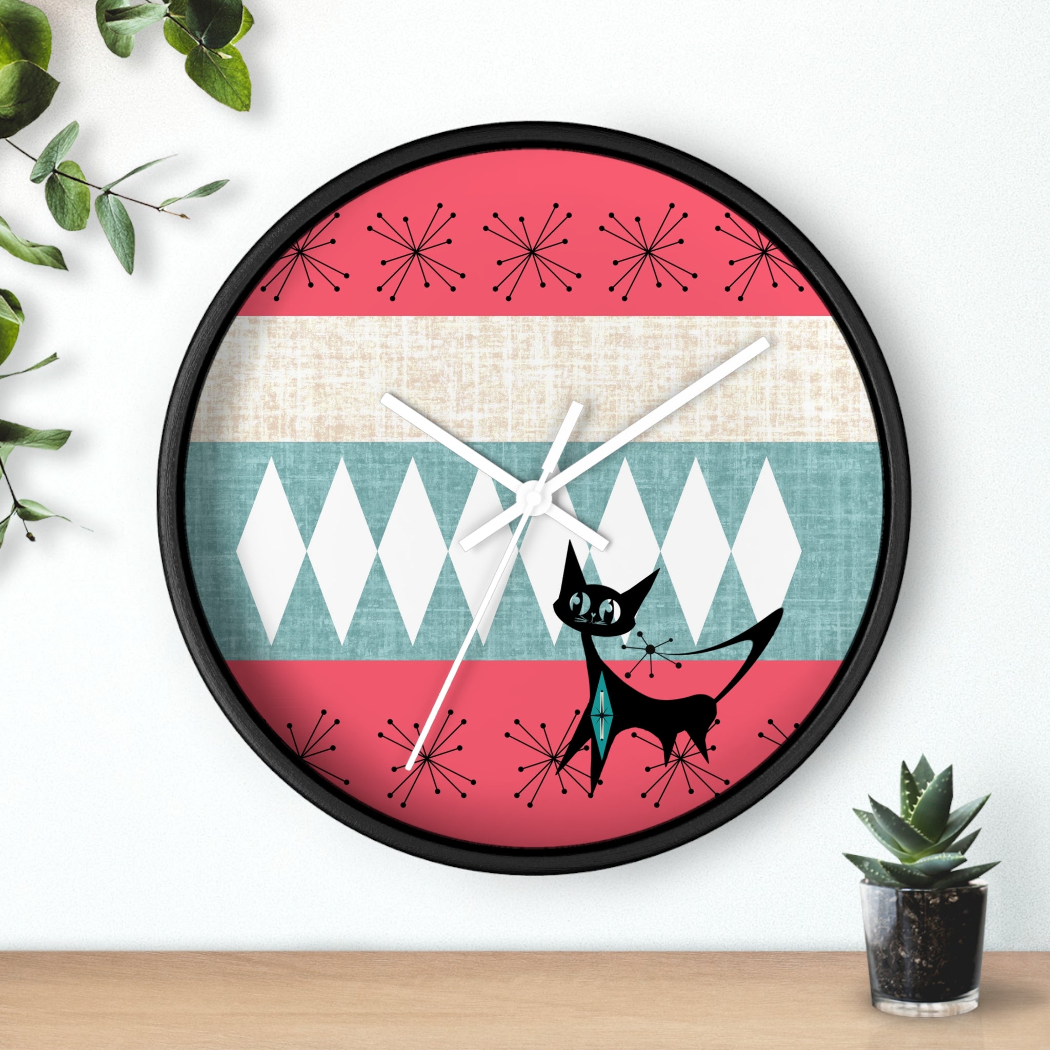 Atomic Cat, Mid Century Modern Retro Cat Wall Clock - Mid-Century Modern Timepiece - Mid Century Modern Gal