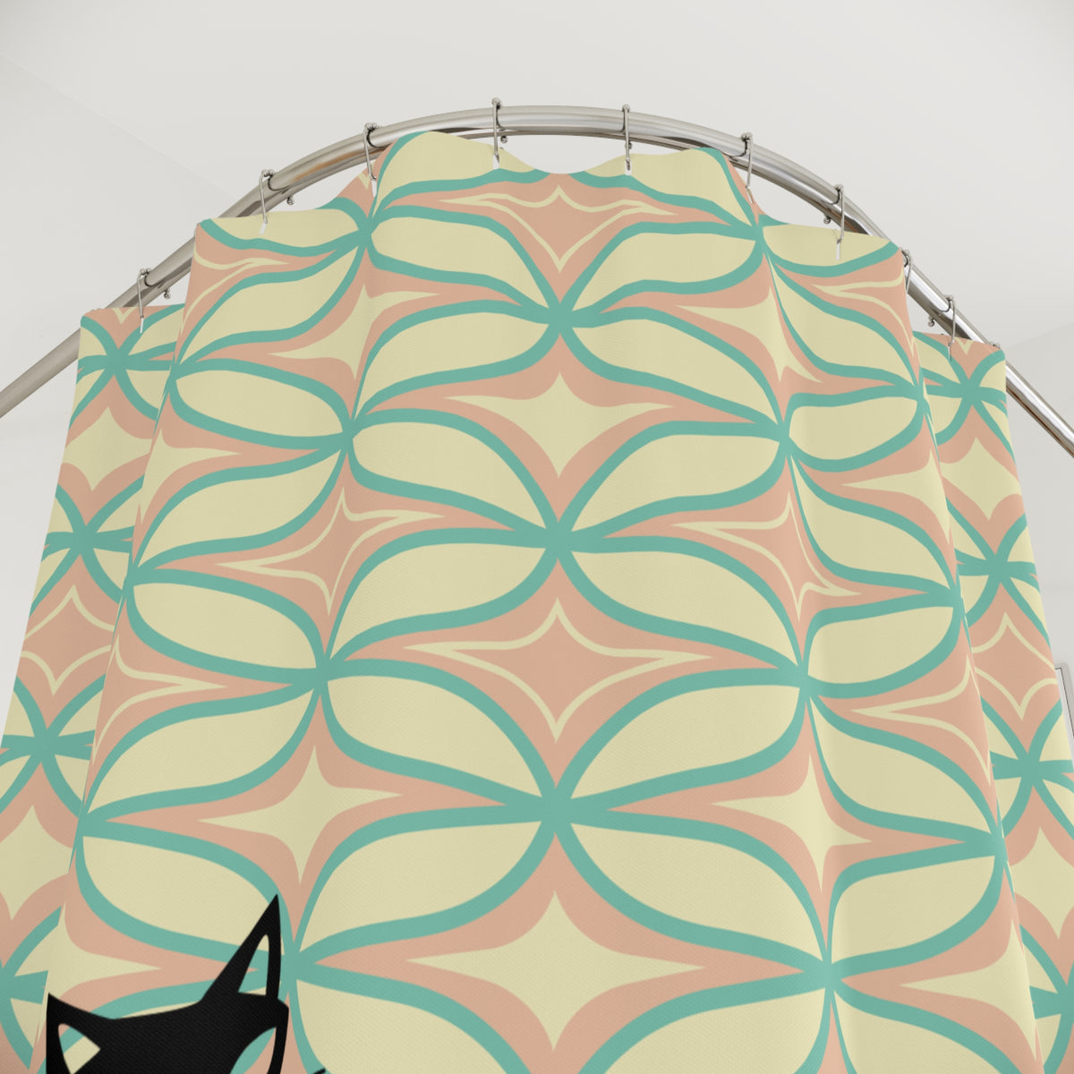 Atomic Whimsical Cat Mid Century Modern Pattern Shower Curtain - Fun and Stylish Bathroom Decor - Mid Century Modern Gal