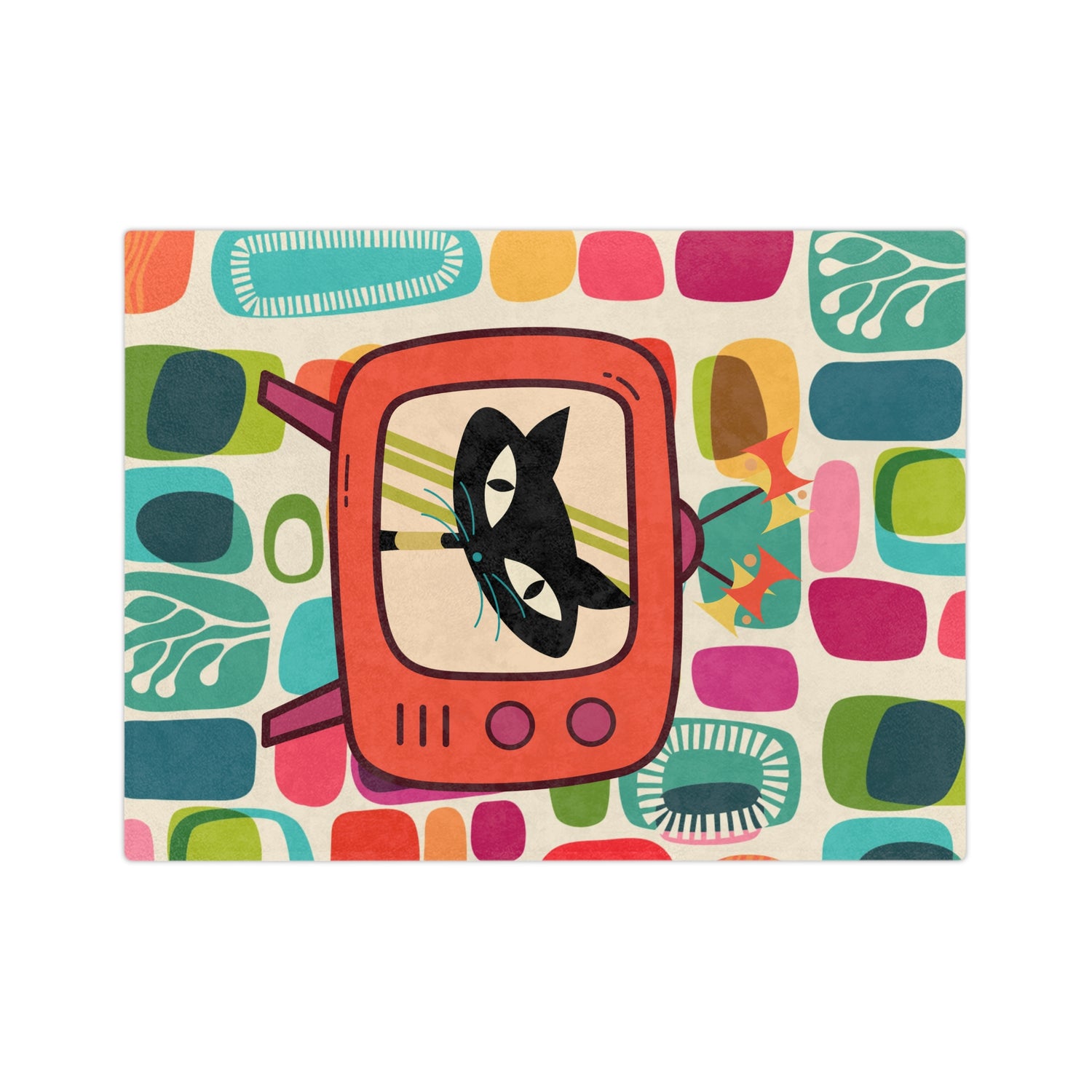 Mid Century Modern Amoeba Designed Atomic Cat Retro Mod Velveteen Microfiber Blanket - Mid Century Modern Gal