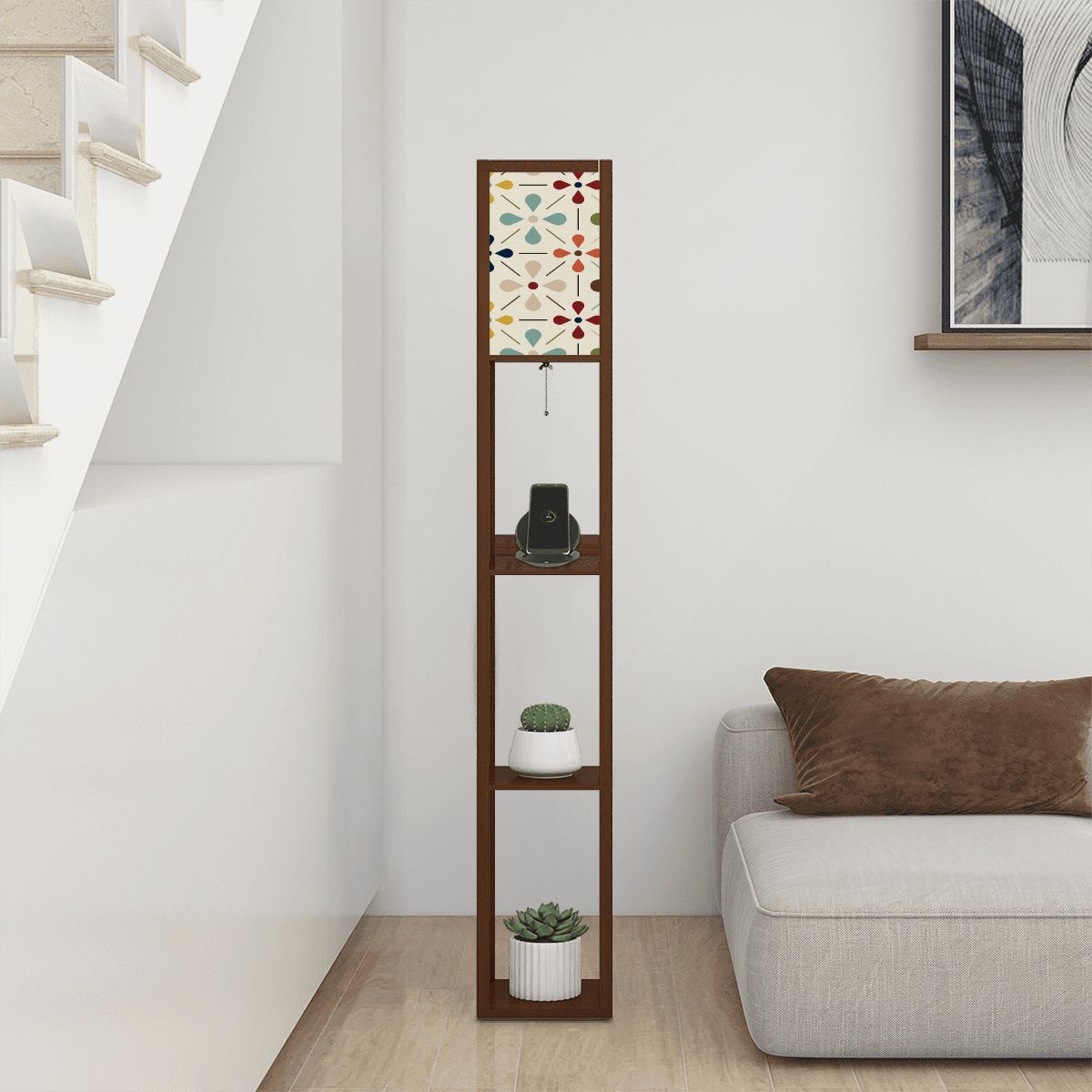 Scandinavian Floral Mid Mod Retro Floor Lamp with Shelves - Mid Century Modern Gal