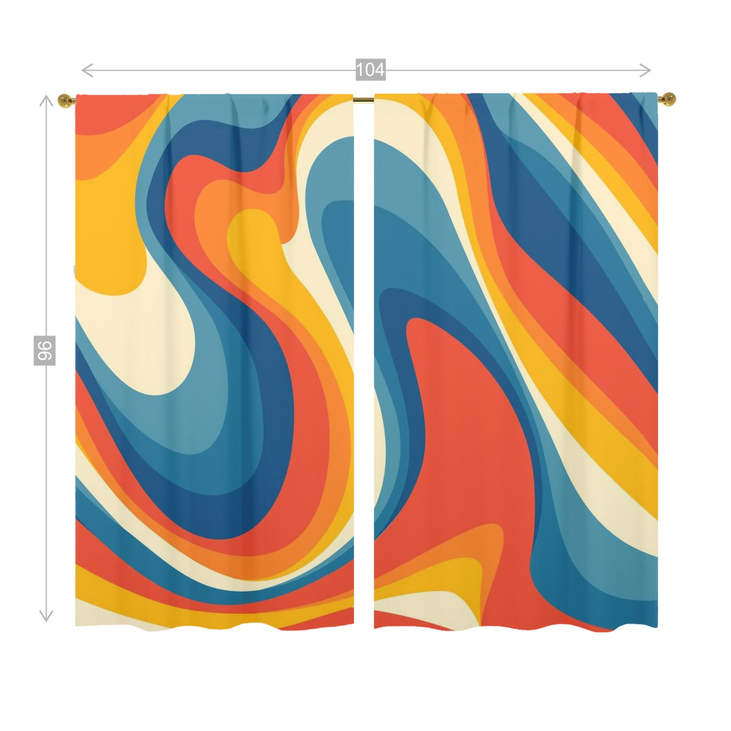 70s Retro Groovy Wave Mid Mod Yellow, Orange, Blue, Cream MCM Window Curtains (two panels) - Mid Century Modern Gal