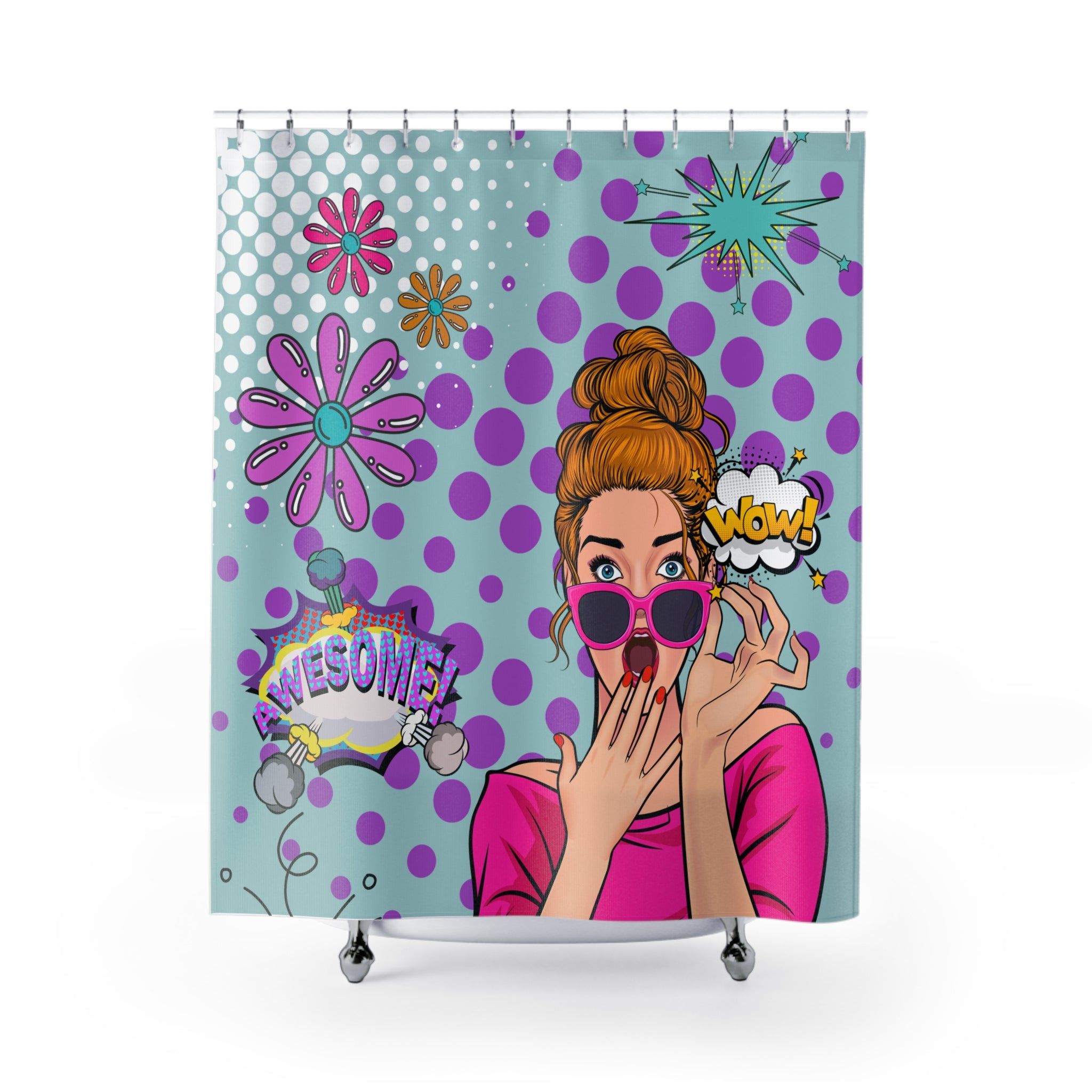 Pop Art Retro Gal Funky Bold Kitschy Shower Curtain - Mid Century Modern Gal