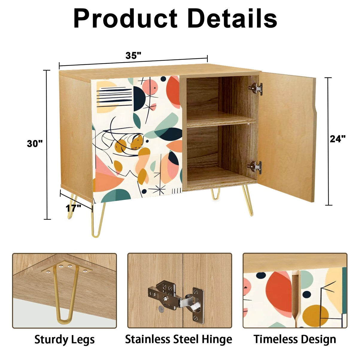 Mid Century Modern Wooden Storage Cabinet, Boho Abstract Geometric Design - Mid Century Modern Gal