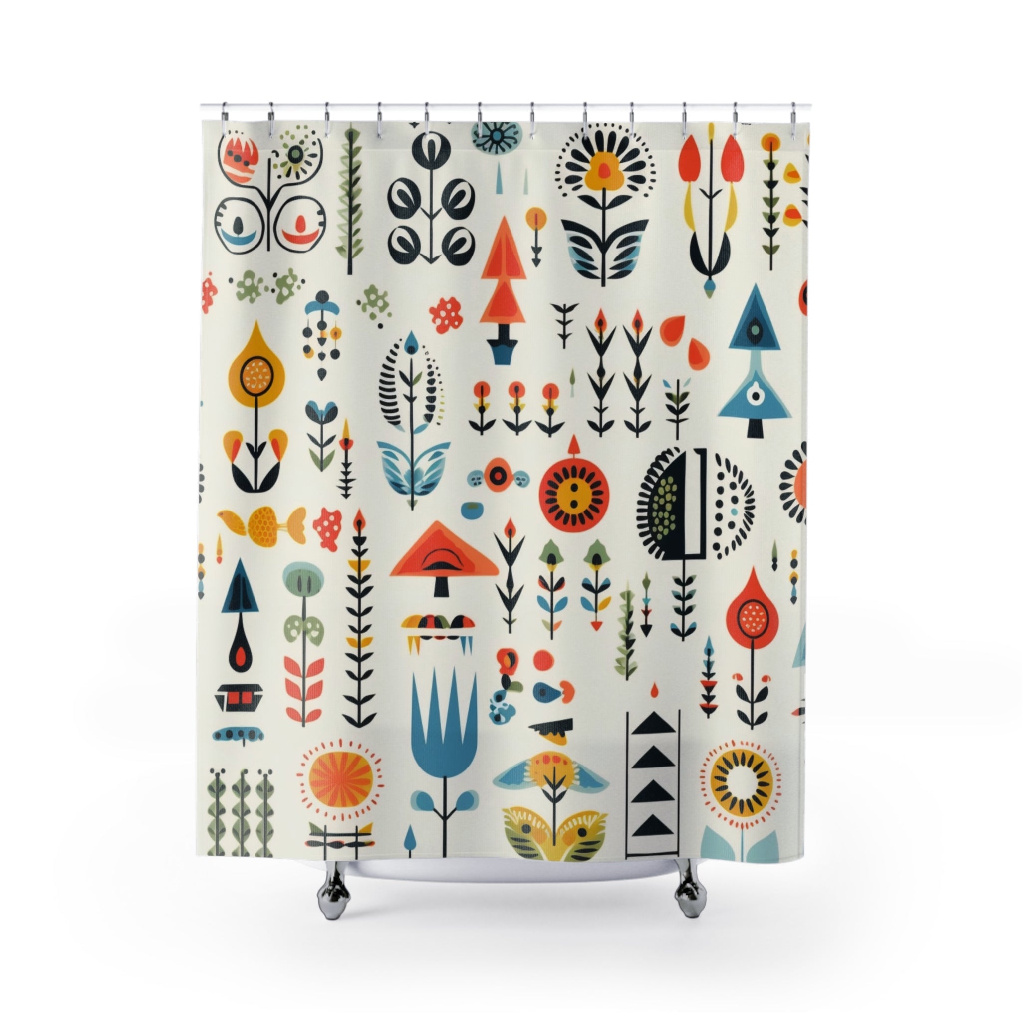 Scandinavian Nordic Bohemian Floral Shower Curtain - Nature-Inspired Bathroom Decor - Mid Century Modern Gal