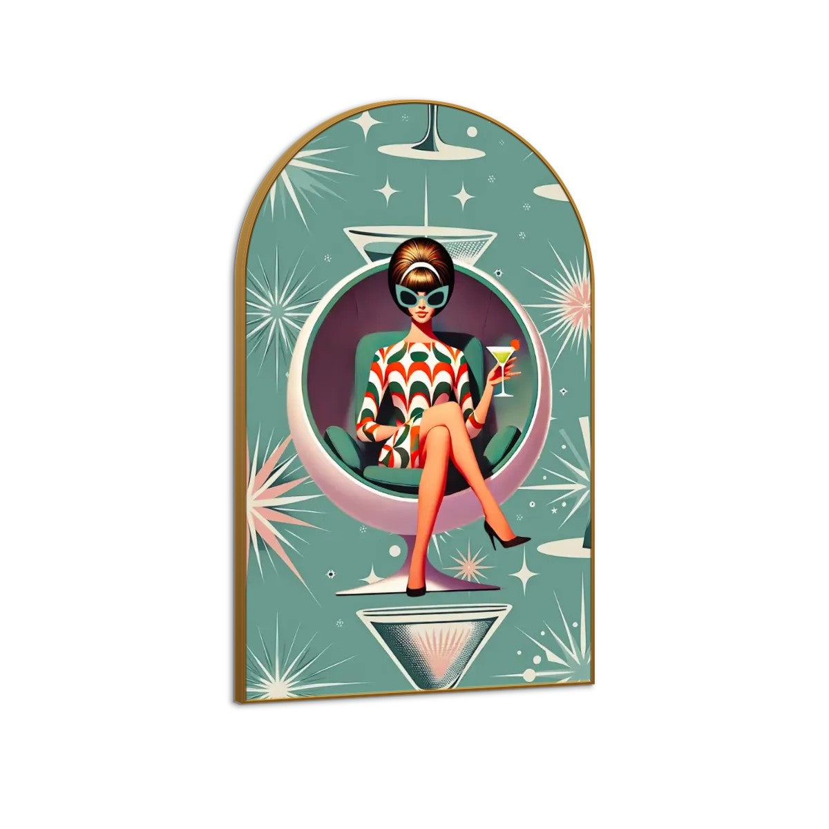 Mid Century Modern Arched Wall Art Kitschy Retro Cocktail Hour Bar Livingroom, Bedroom Atomic Art - Mid Century Modern Gal