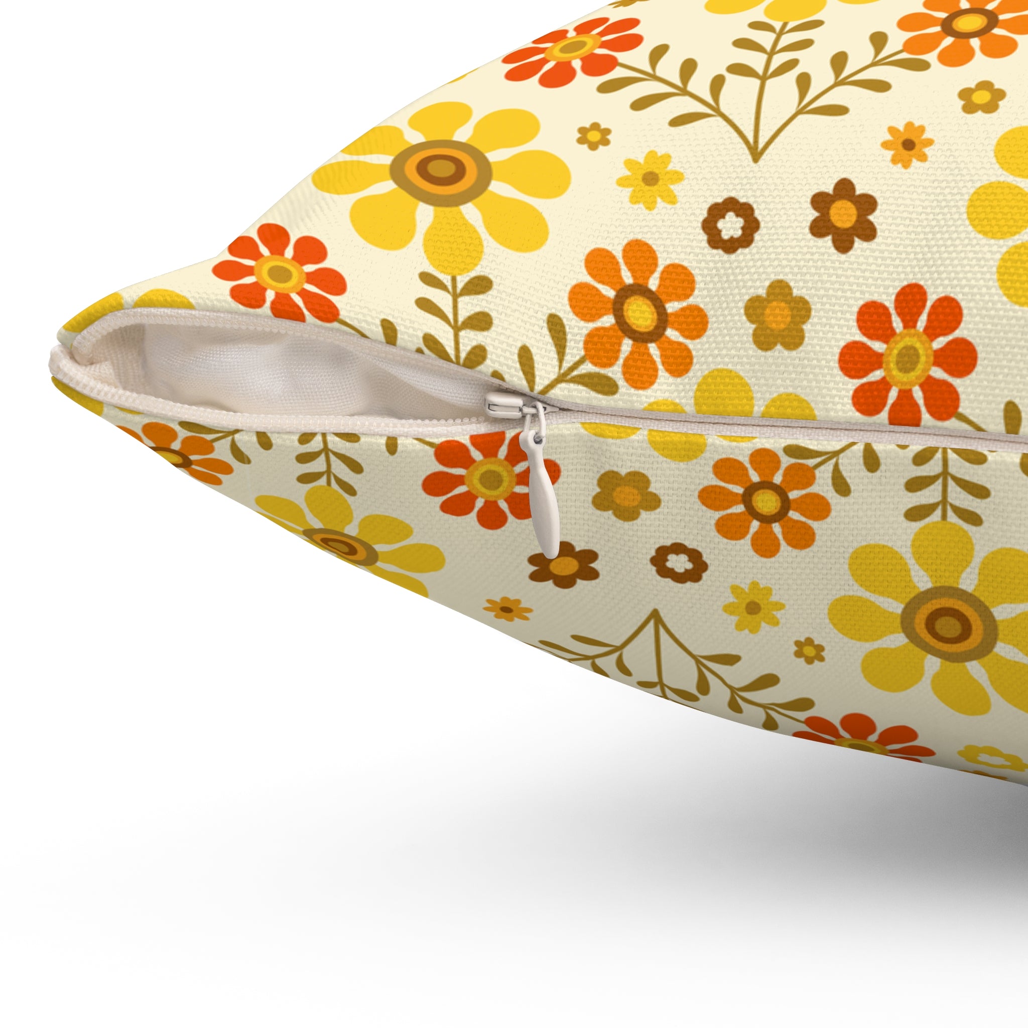 70s Mod Daisy Floral Retro Orange, Yellow Groovy Pillow Cover And Insert - Mid Century Modern Gal
