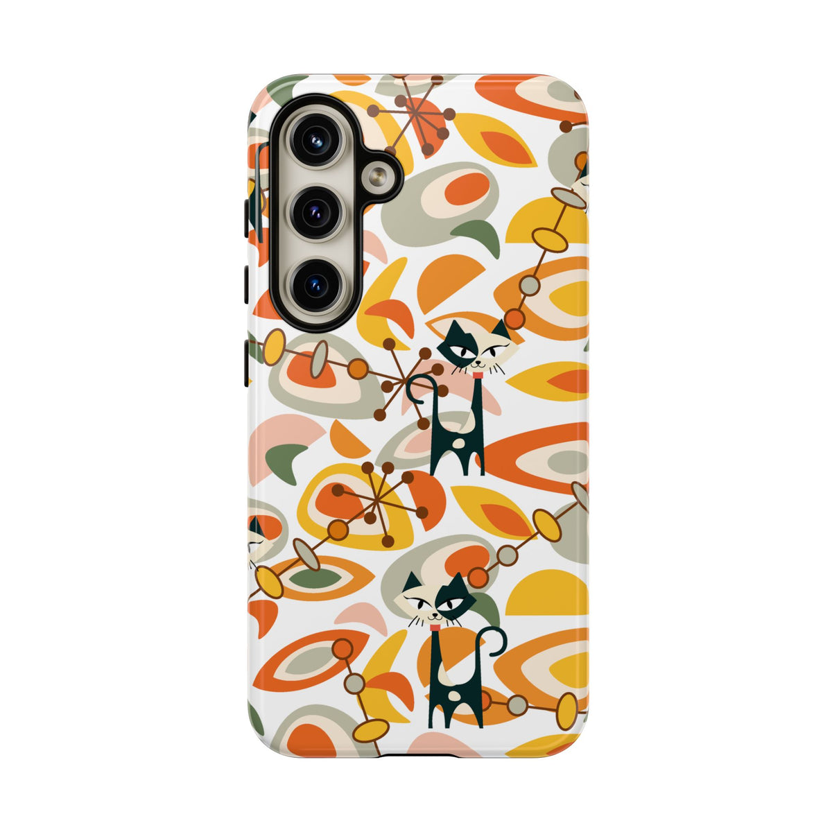 Atomic Cat Mid Mod Orange, Yellow, Groovy Cat Smart Phone Tough Cases - Mid Century Modern Gal